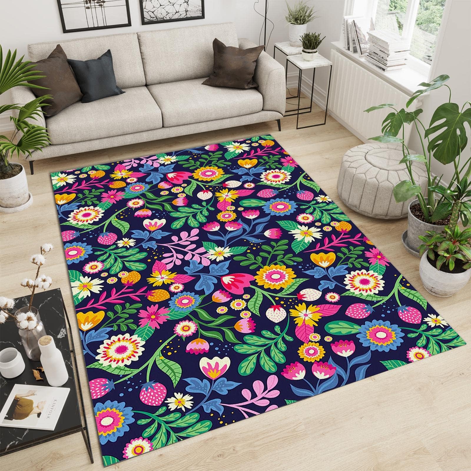 Amazon｜ラグカラフルなボヘミアン レインボー 幾何学模様 アート