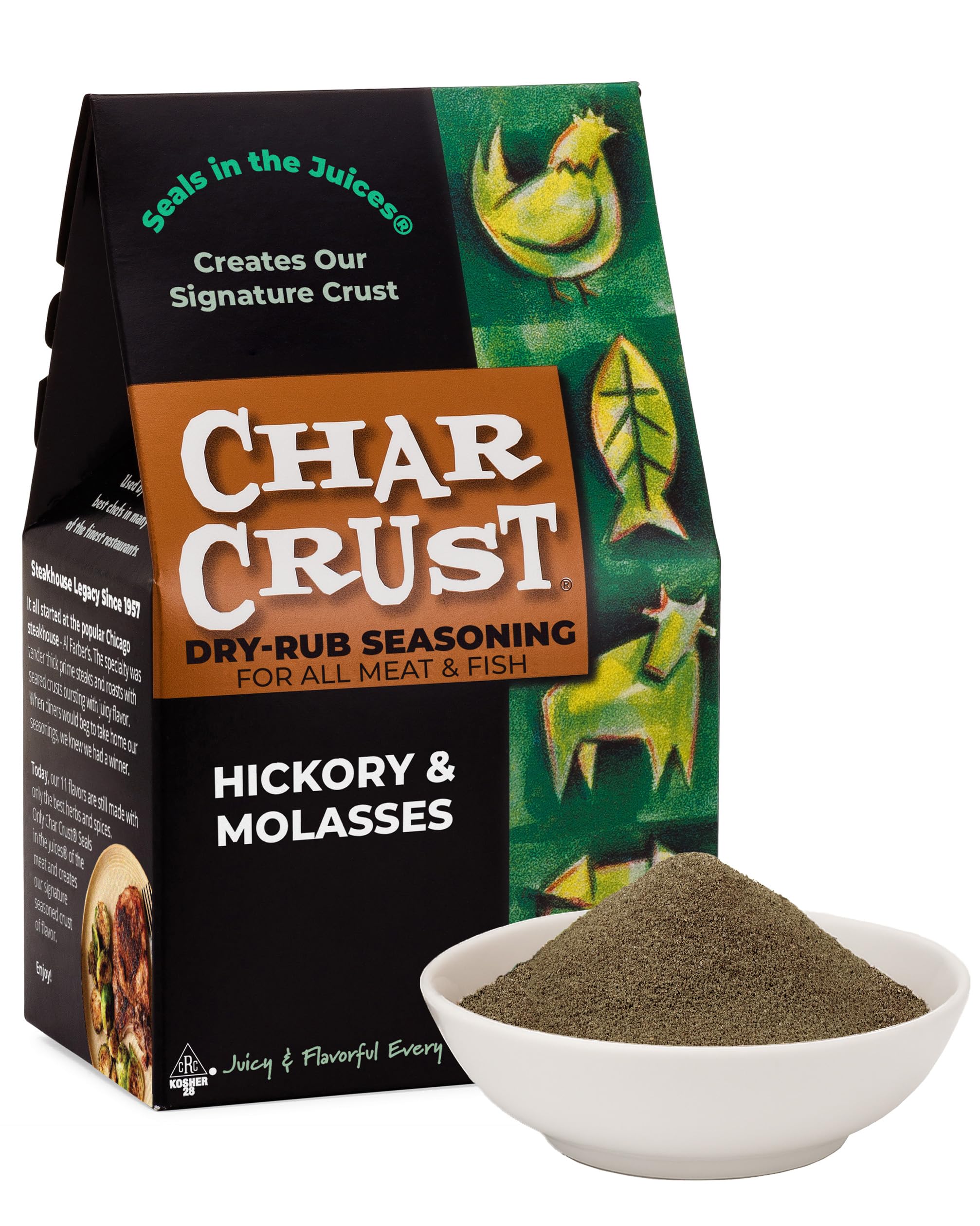 Char Crust Dry-Rub Seasonings Hickory & Molasses | All-in-one seasonings | Perfect for Burgers, Steak, Chicken, Salmon | Signature Crust that Seals in