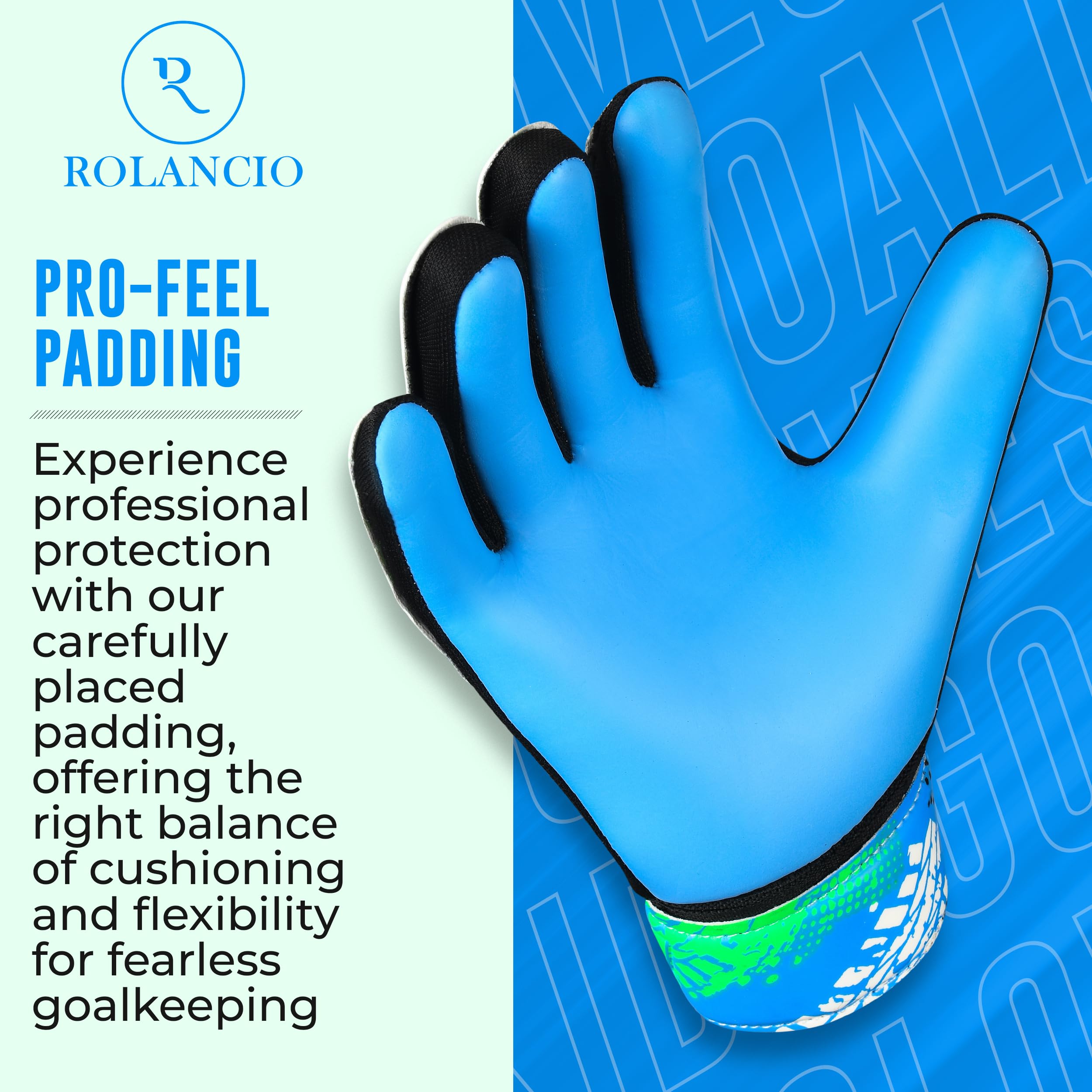 ROLANCIO Goalkeeper Gloves, Cyan Blue, 05 - Image 3