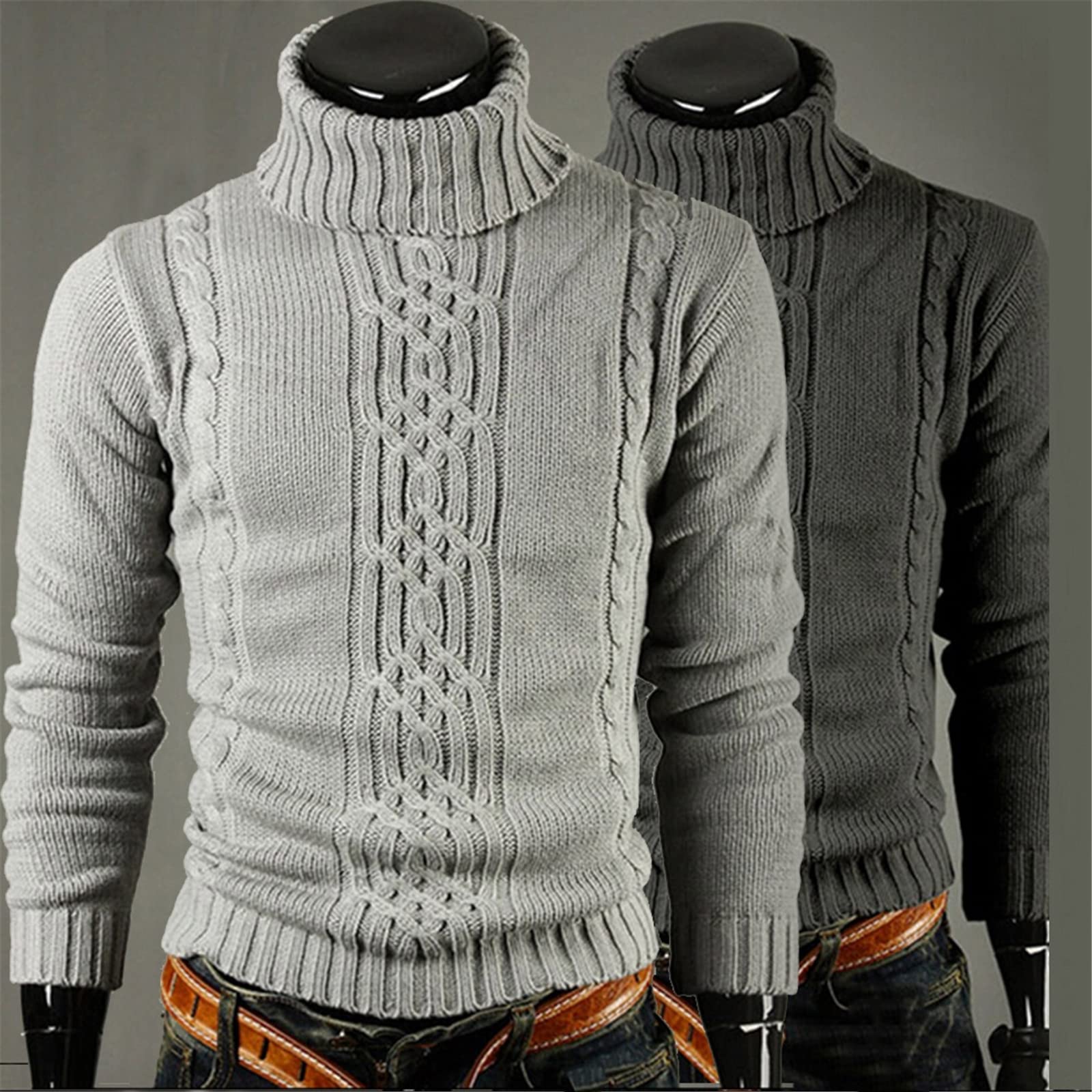 Vogrtcc Maglione Dolcevita caldo Uomini Casual Pullover Outwear Maschio Slim Maglione lavorato a maglia, Y019-grigio scuro, S