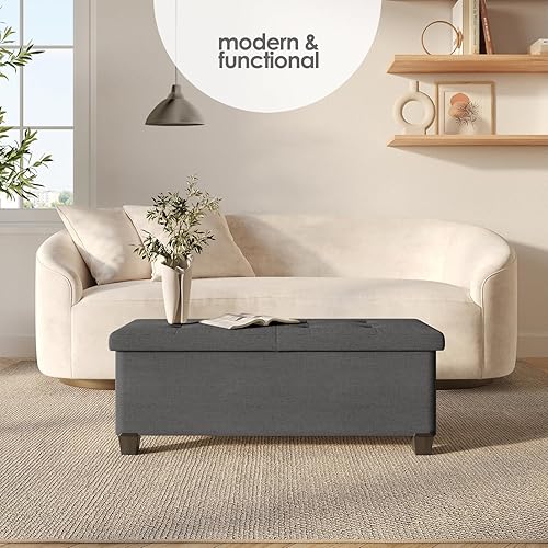 Miniatura 2 de Storage Ottoman Bench with Bins, 43-in Storage Bench for Bedroom End of Bed, Folding Foot Rest Ottoman for Living Room Max 660lbs, Fabric Ottomans,
