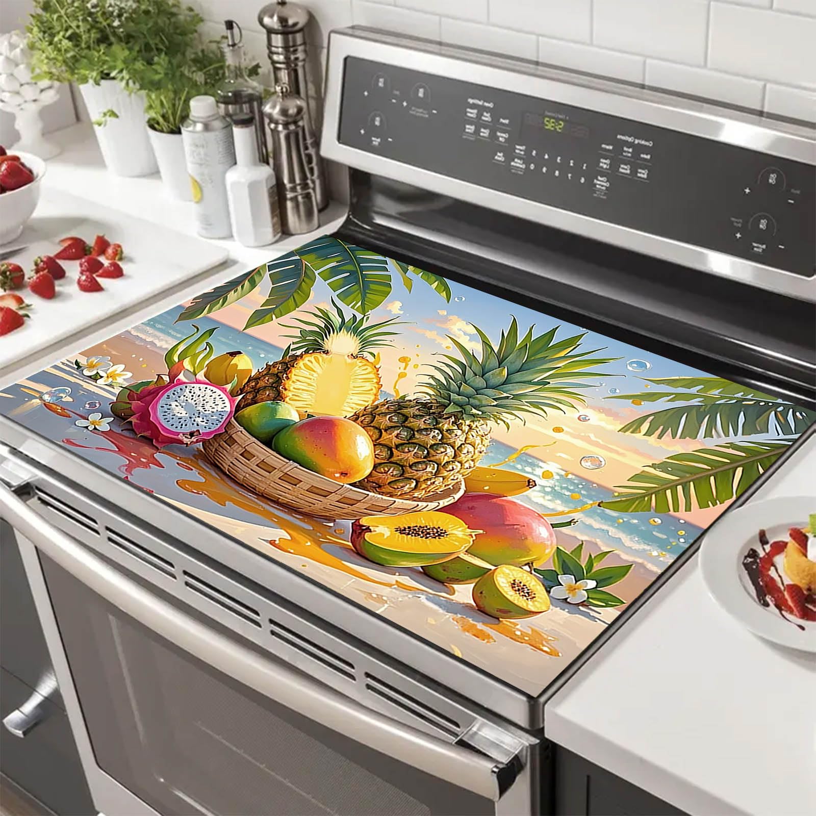 HOMETITTUE Stove Top Covers for Electric 28x20 Inches Tropical Beach Sunset Design Heat Resistant Cooktop Cover Dish Drying Mats for Kitchen Coffee Bar Mats Stovetop Protector Countertop Cover