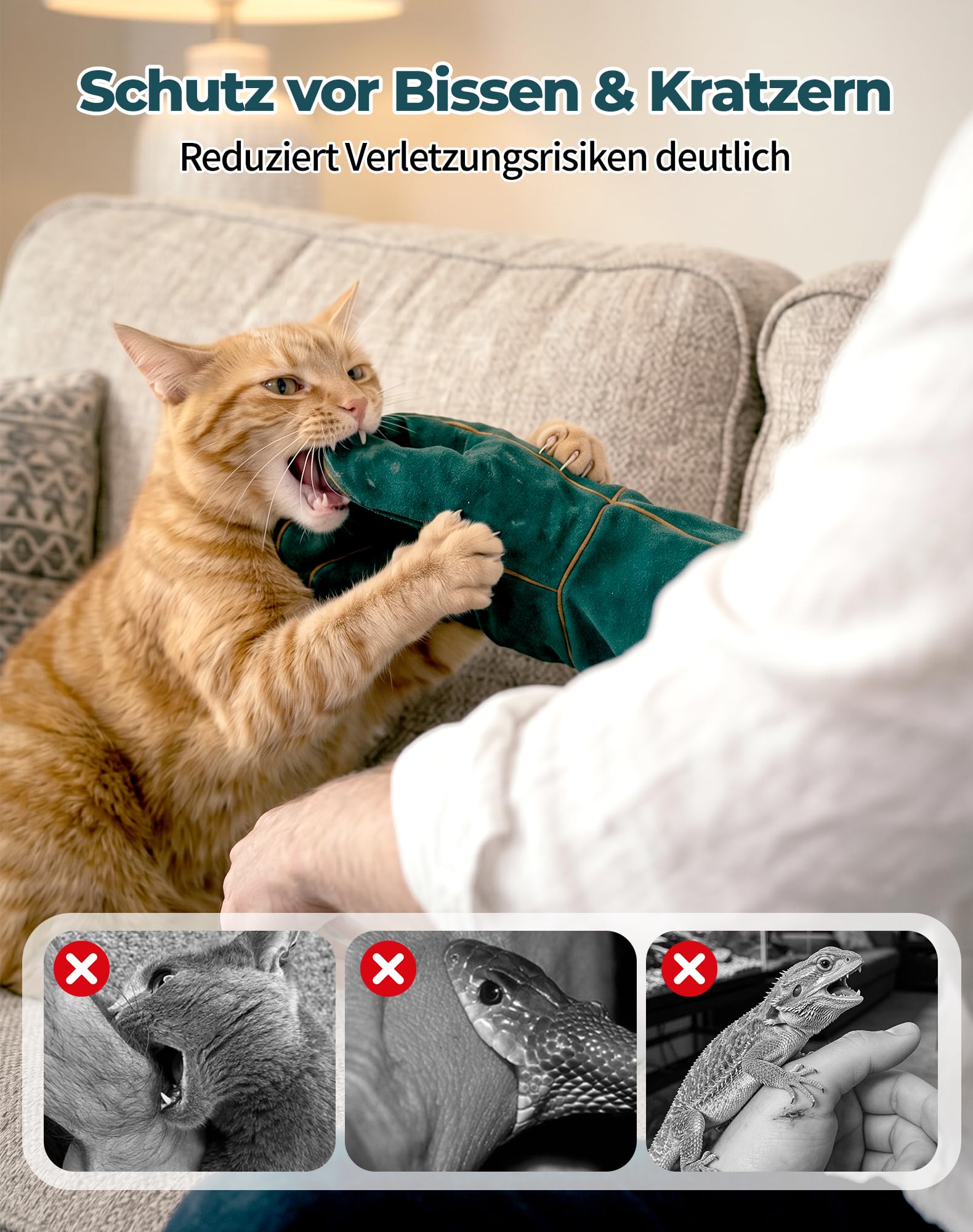 Gants Anti-Morsure 60 cm Pour Chat et Chien, Gants de Protection Anti-Griffures Avec Protection Complète des Bras, Gants Épais en Cuir Résistant Pour Manipulation de Chats, Chiens et Reptiles