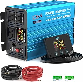 LCYMW 1000 Watt Inverter Pure Sine Wave DC 12V to 110V AC Power Inverters with 2 AC Charger Outlets, Car Inverter Solar Power Inverters for Vehicles Home with LCD Display and 2.4A USB Charging Ports
