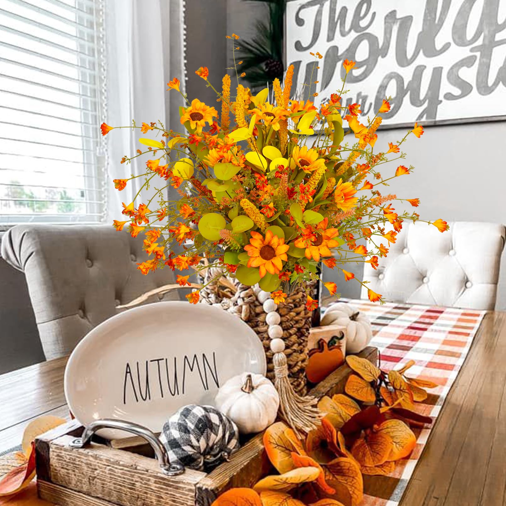 JKAY Global Fiori Finti Autunnali, 10 Pezzi Di Margherite E Mamme In Seta, Altezza 60 Cm Con Stelo 28 Cm, Decorazioni Da Centrotavola Per Halloween E Autunno, Arancione
