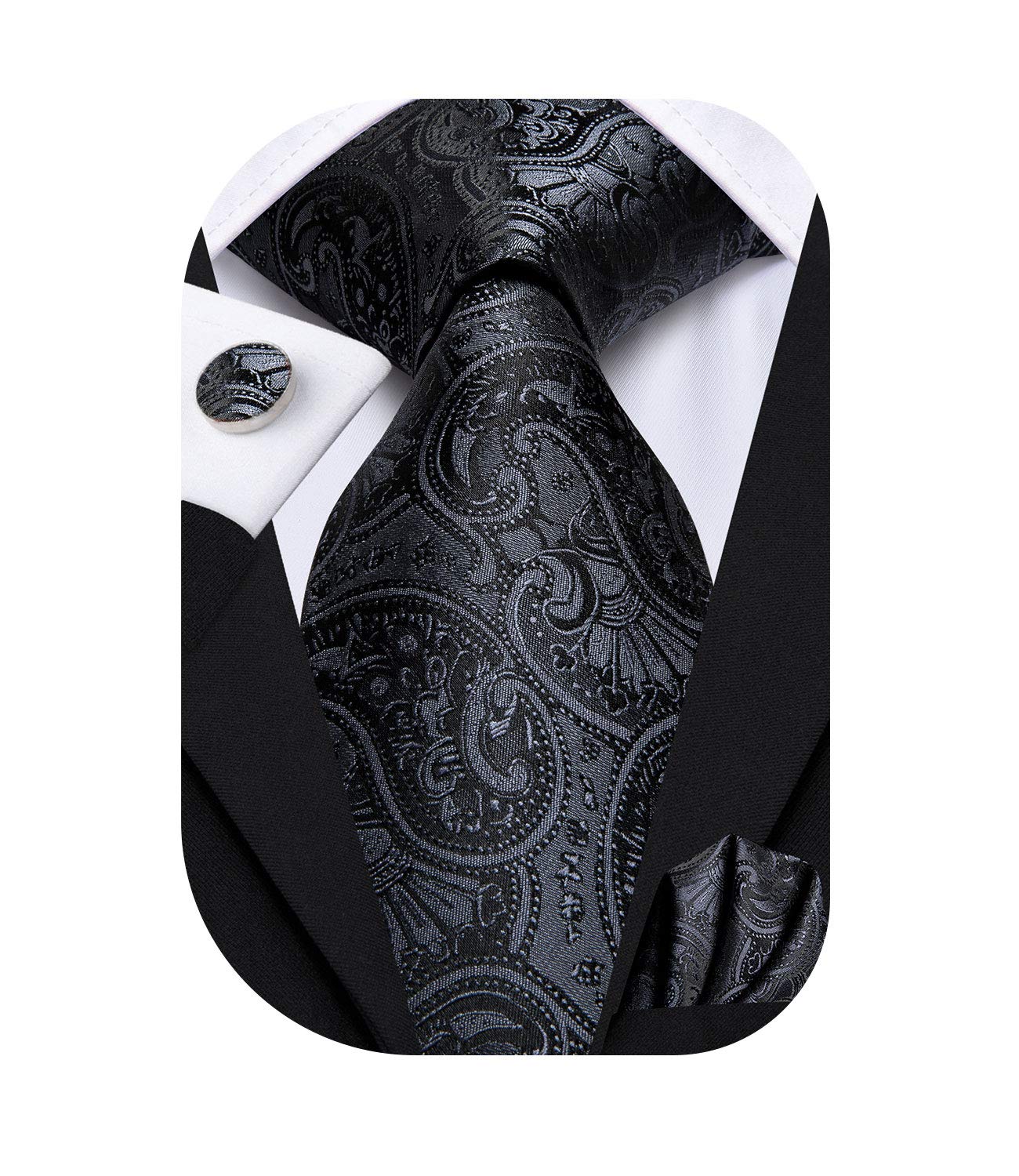 DubulleMens Paisley Striped Tie WOVEN Necktie for Men and Handkerchief Cufflinks Set Wedding Formal Business