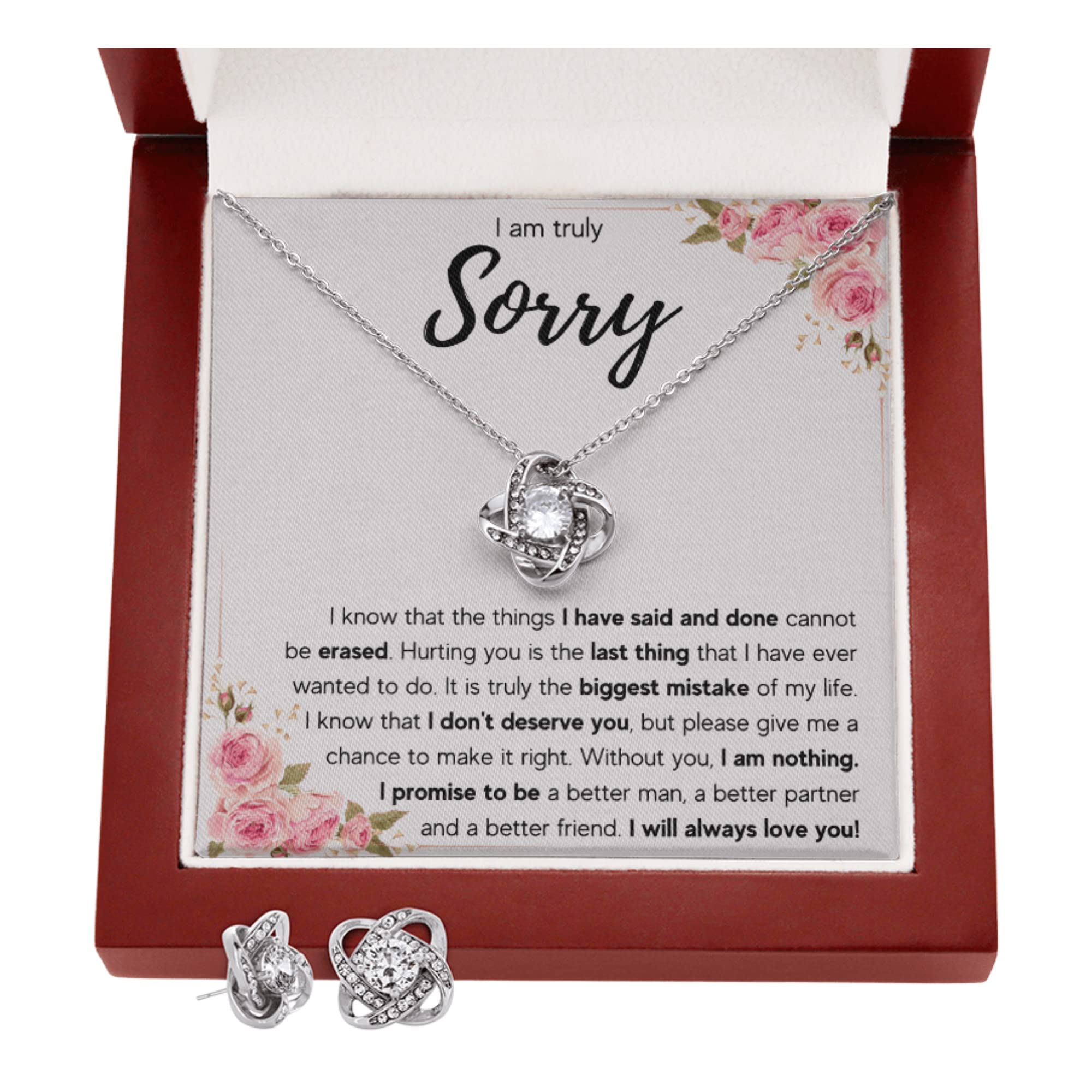 FG Family Gift Mall Im Sorry Gifts For Her, Apology Gifts For Her, I Love You I'm Sorry Gift, Giant Sorry Forgiveness Necklace with Message Card and