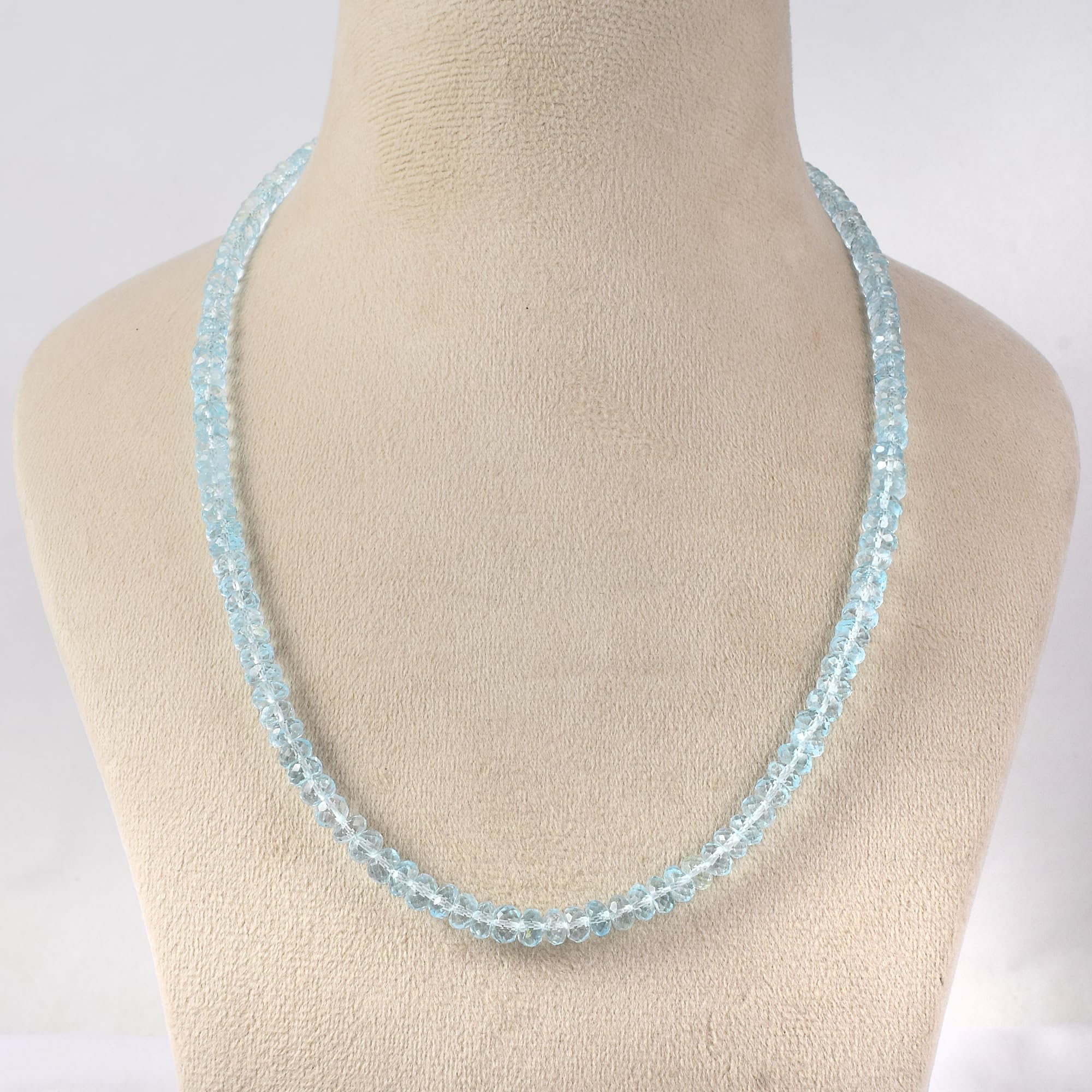 Collar de cuentas de topacio azul cielo natural de 4 a 5 mm, plata de ley 925 facetada hecha a mano, joyería de piedras preciosas de cristal, regalo para mujeres, Gema Plata esterlina,