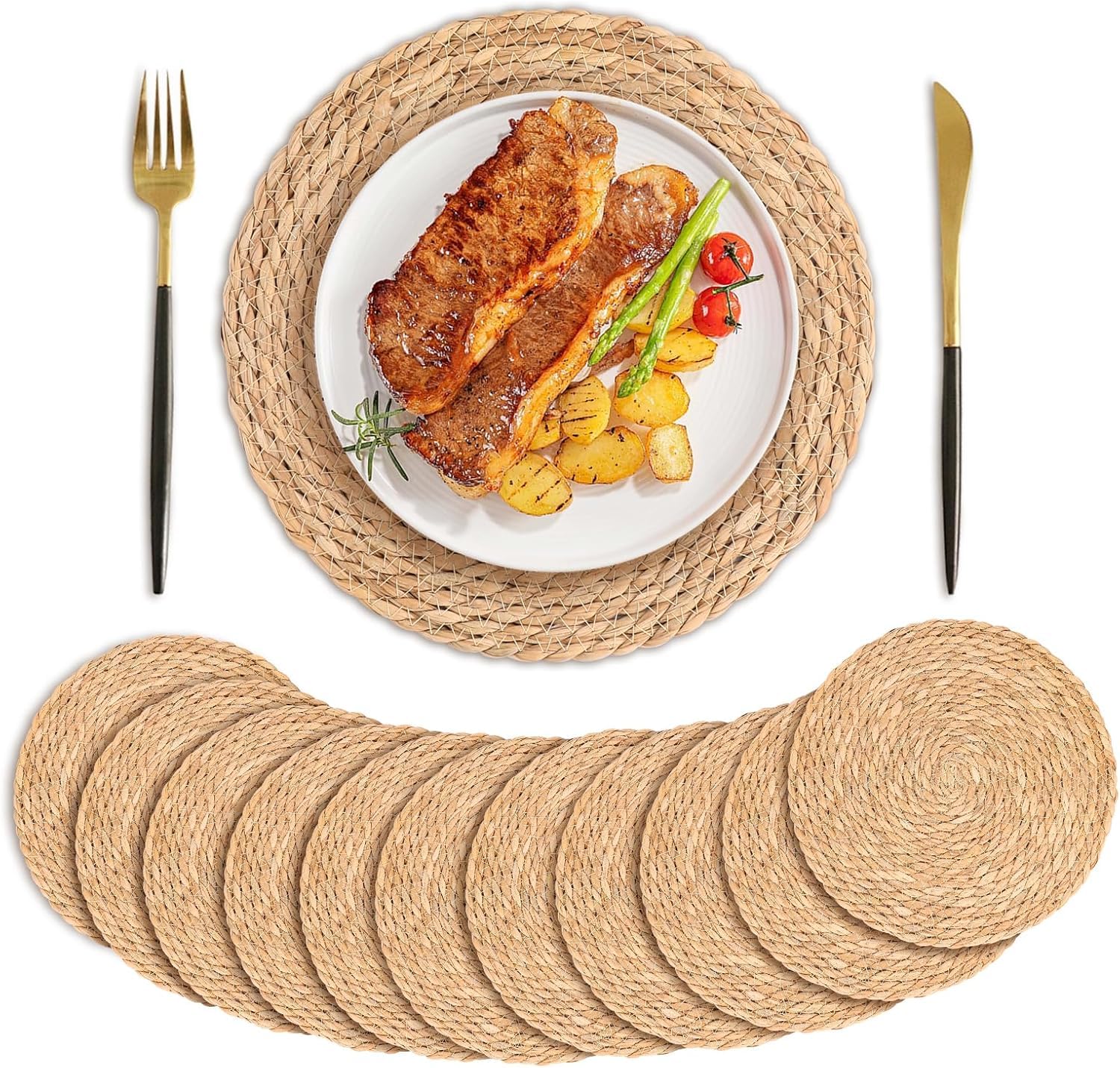 8 tovagliette all'americana rotonde cave intrecciate dorate, stile moderno e minimalista, resistenti al calore, per il tavolo da pranzo | Leroy Merlin