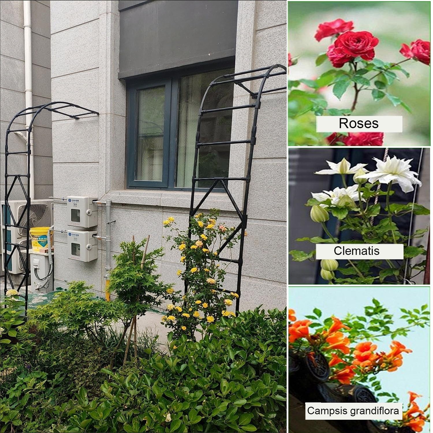 Metalowa kratka łukowa do roślin pnących, montowana na ścianie altana ogrodowa do dekoracji zewnętrznej, idealna na patio, balkon i podwórko