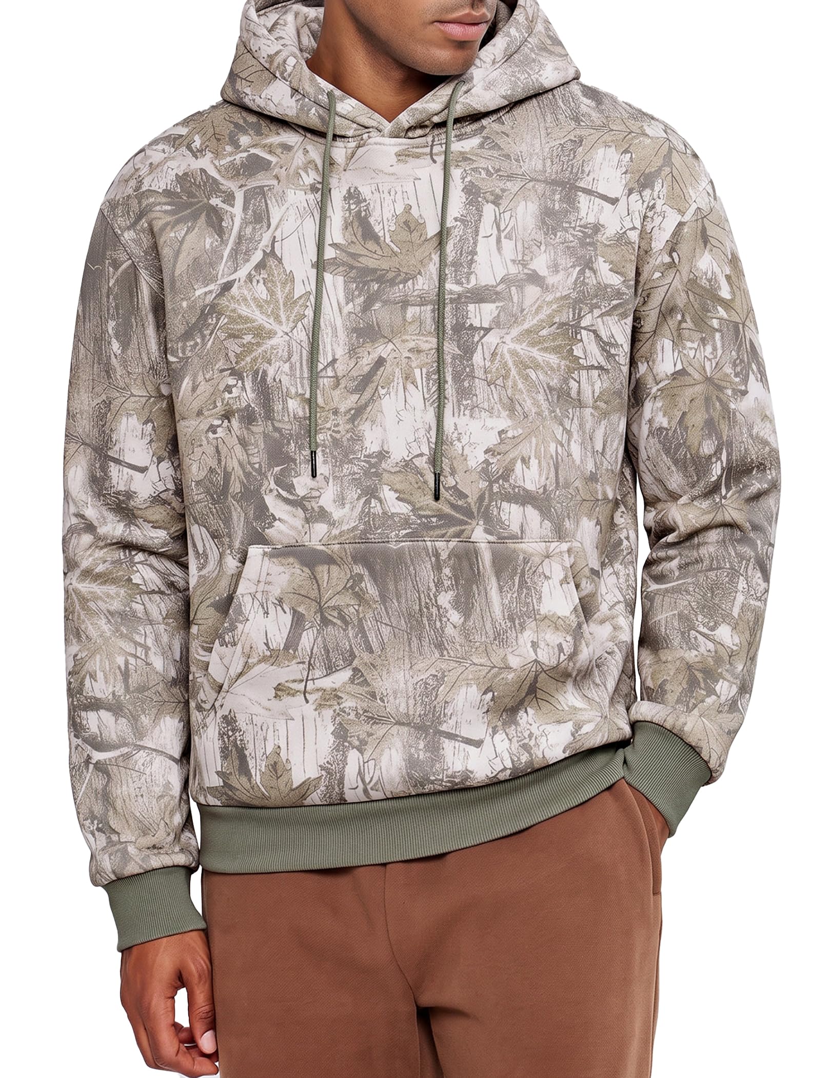 Mens Fleece Camouflage Hooded Pullover Sweatshirt Kangaroo Pocket