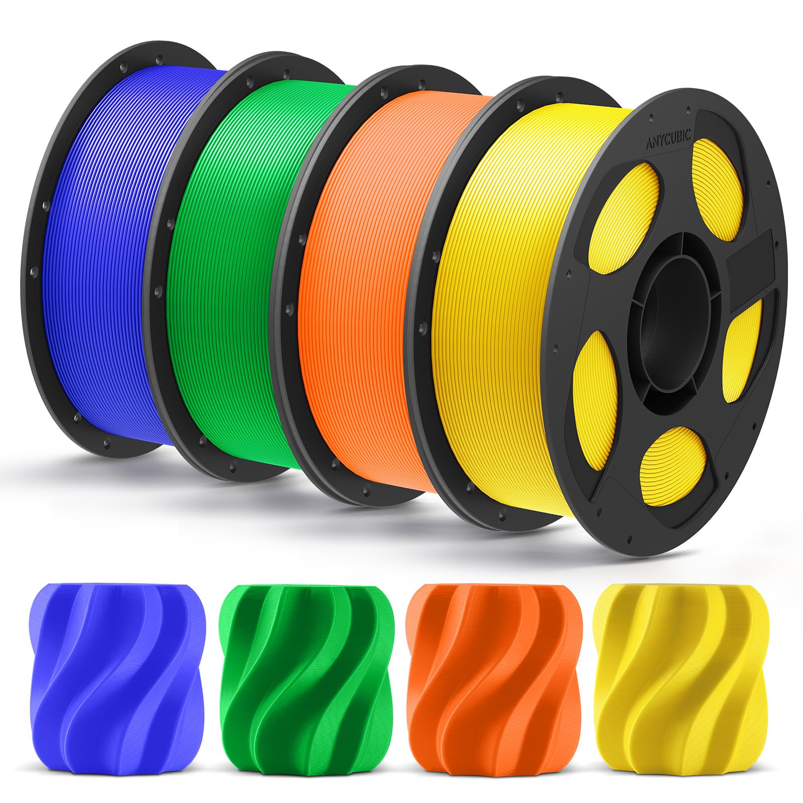 ANYCUBIC PLA+ Filamento 1,75 mm, Elevata Resistenza e Precisione - Materiali per Stampa 3D, PLA Plus Identificazione Intelligente, 4KG Blu, Verde, Arancio, Giallo
