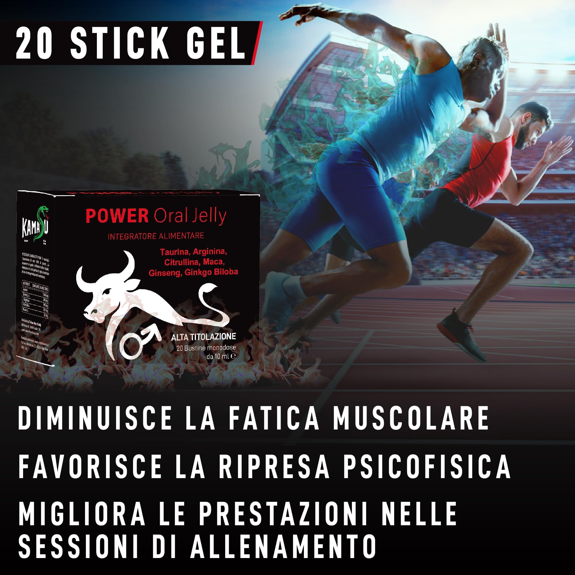 POWER Oral Jelly arginina alta titolazione in bustine monodose con Taurina, Arginina, Citrullina, Maca, Ginseng e Ginkgo Biloba, formulato per supportare aumentati fabbisogni nutrizionali