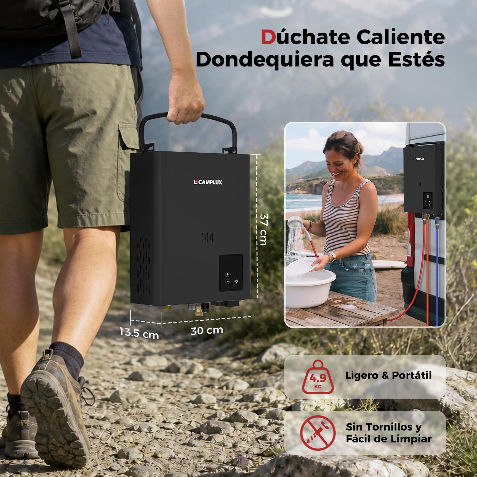 CAMPLUX Calentador de Agua a Gas para Exterior, Termostático, 5L, F5B Ultra