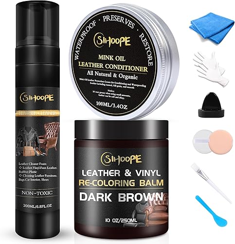 SIHOOPE Kit de reparación de cuero-marrón-recolorante-bálsamo-limpiador-acondicionador-aceite de visón para asiento de coche-muebles-sofá-zapato-