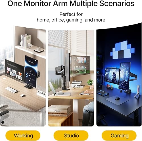 Miniatura 9 de monTEK Brazos altos para monitor doble para 2 monitores para pantalla curvada de 17 a 35 pulgadas, soporta 35 libras, ajustable y resistente,