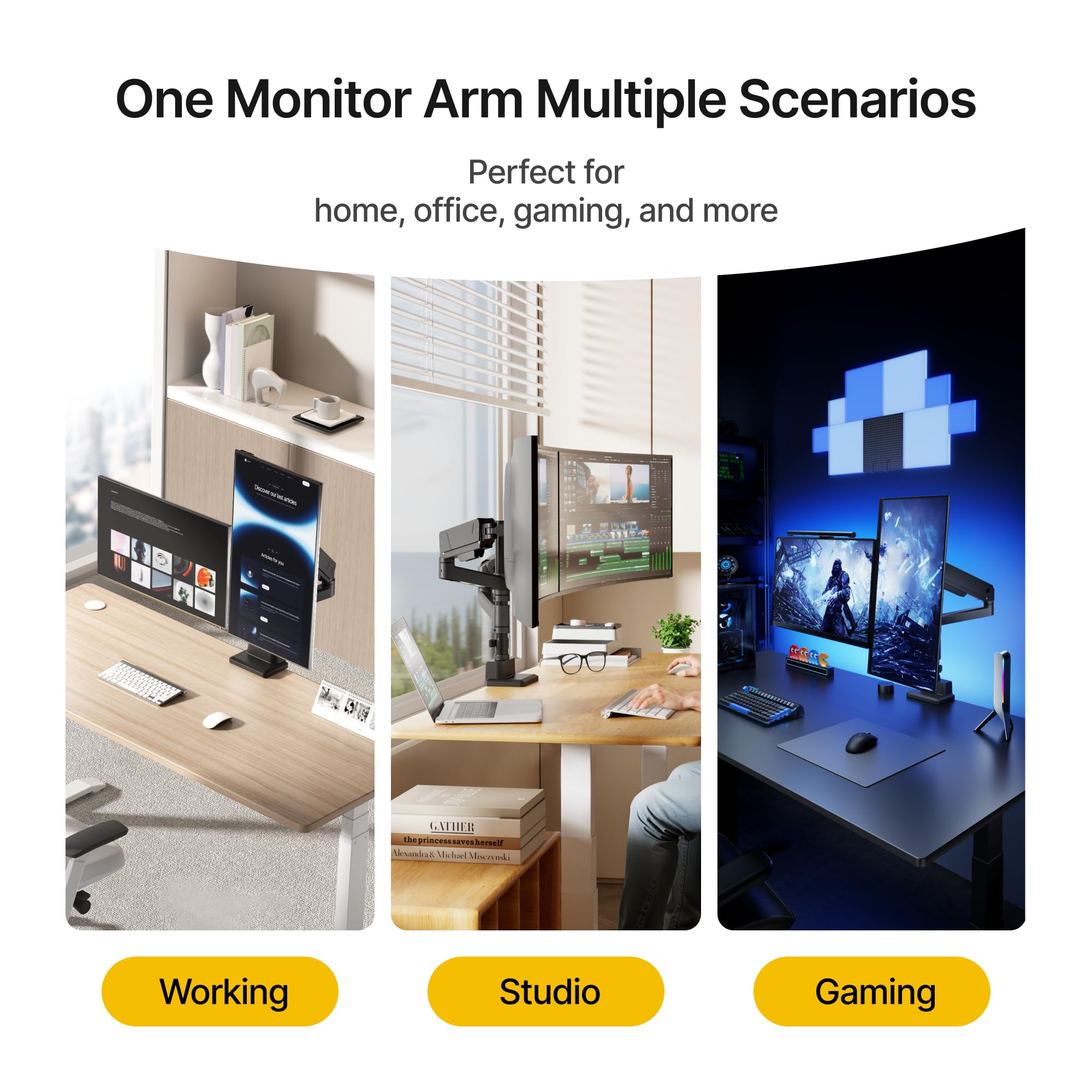 monTEK Supporto doppio monitor per schermi da 17 a 35 pollici, braccio per doppio monitor regolabile in altezza, braccio per monitor inclinabile, girevole e rotante, fino a 16 kg, supporto per