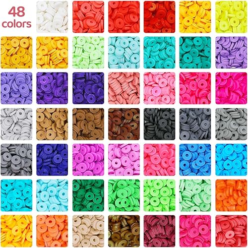 Miniatura 4 de Eppingwin Más de 6000 cuentas de arcilla, kit de fabricación de pulseras, 48 colores de cuentas de arcilla polimérica, kit de fabricación de