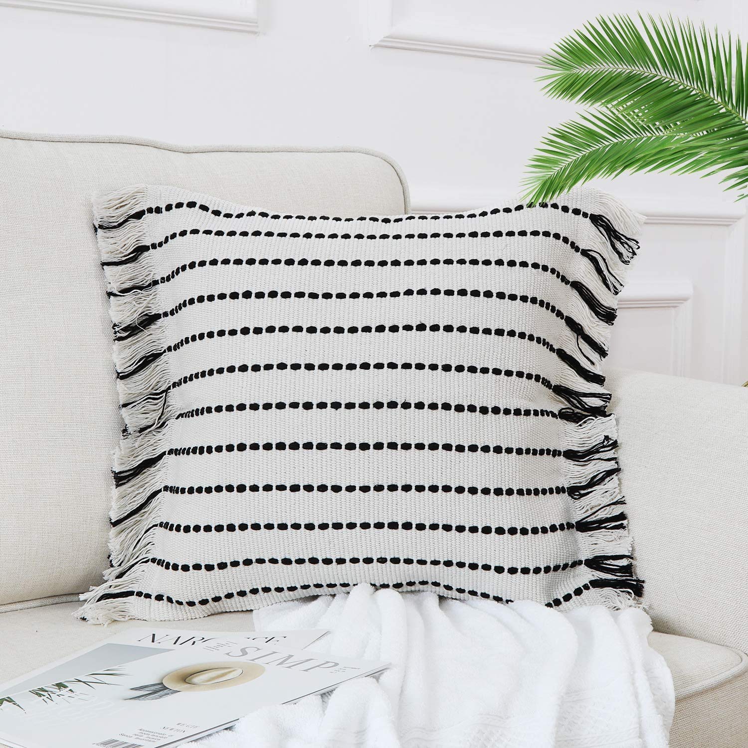 Mocofo - Federa per cuscino in tessuto jacquard a tre colori, in cotone senza core, per ufficio, casa, stile moderno, minimalista, per divano ( bianco, 4545 cm