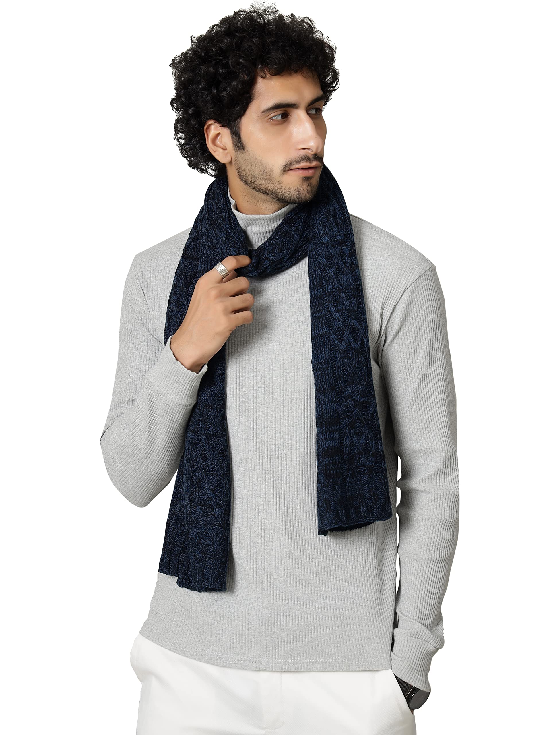 Ravaiyaa - Attitude is everything Pure Wool Hand Knitted Muffler for Men's Casual Scarf Soft, Warm & Stylish Muffler (Blue)-picture-15