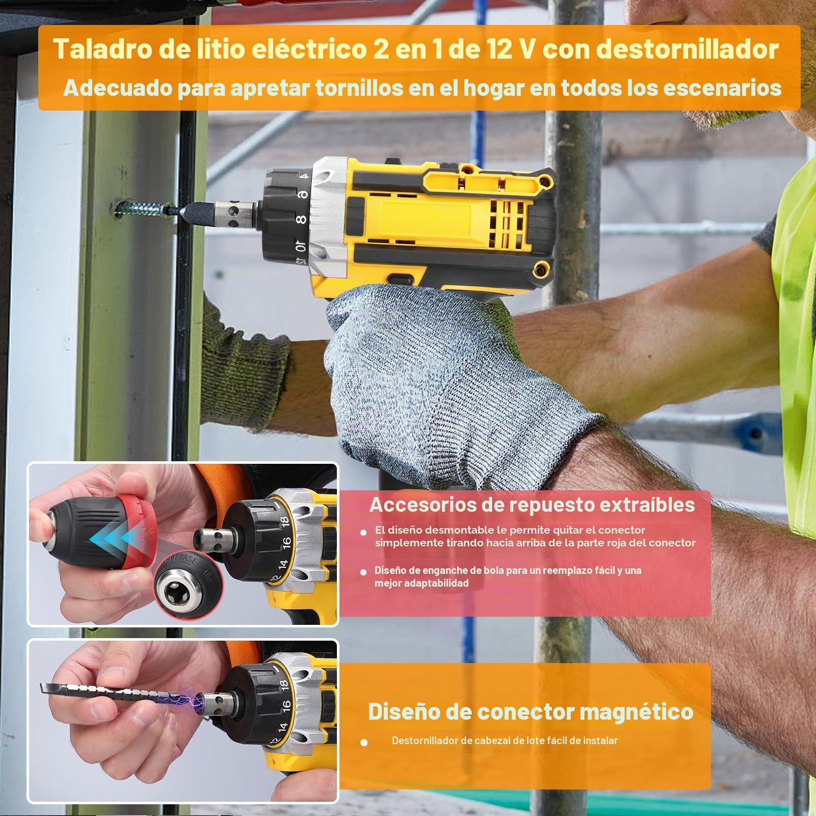 Destornillador Eléctrico, Weytoll 12V Taladro Atornillador de Litio 2 en 1, con Batería de 2 * 1300 mAh para Instalación de Electrodomésticos y Carpintería de Bricolaje, luz de Trabajo LED