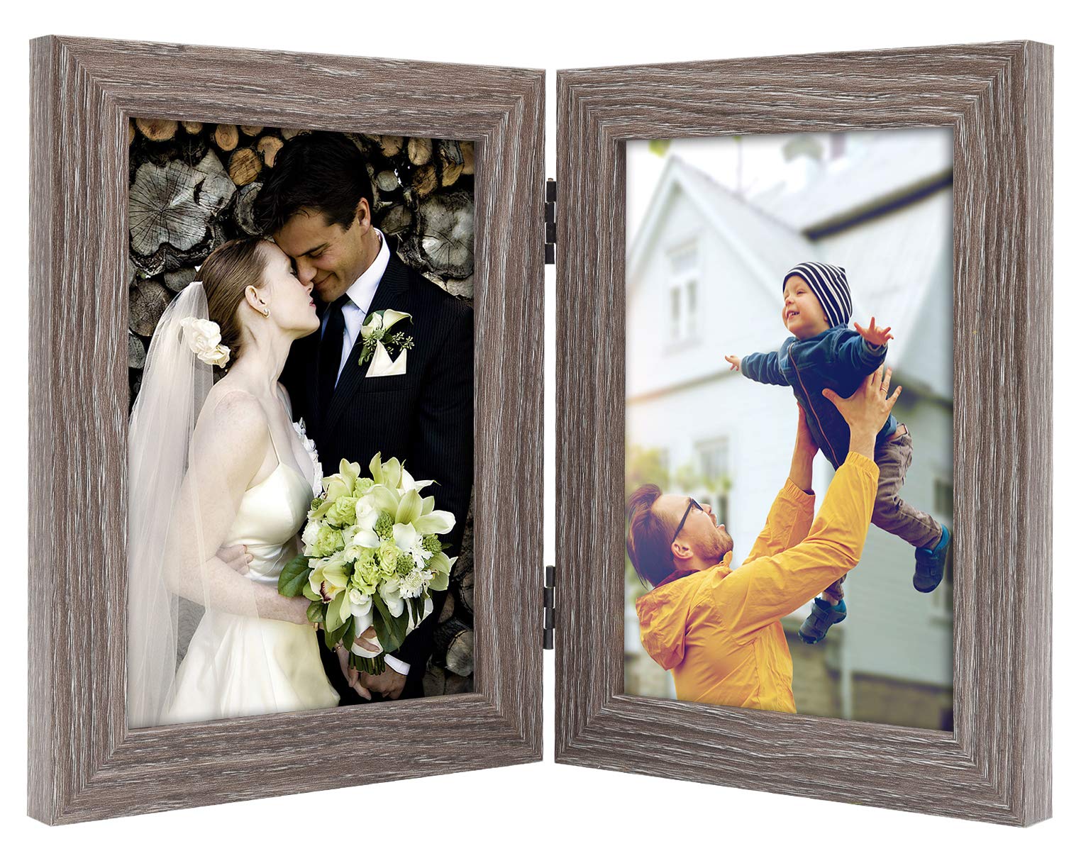 Golden State Art5x7 Double Photo Frame, Vertical Hinge, 2 Folding Family Frames, Collage (5x7, Grey, 1 Pack)