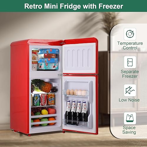 Miniatura 2 de Mini refrigerador retro con congelador de 4.0 pies cúbicos, refrigerador pequeño con termostato ajustable de 7 niveles, refrigerador compacto