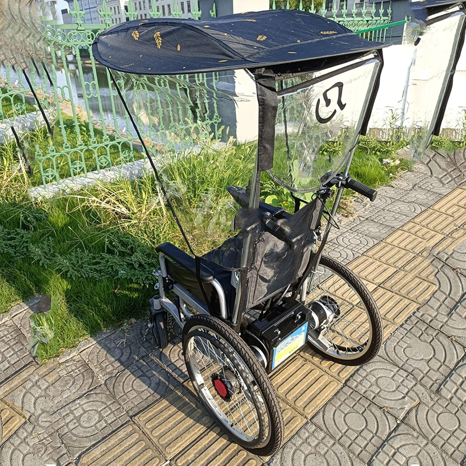 Toldo eléctrico para silla de ruedas – Parasol universal para protección contra rayos UV, soporte de abrazadera para silla de paraguas para la mayoría de sillas de ruedas