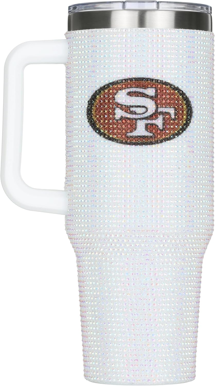The Memory Company Officially Licensed NFL 40oz Stainless Steel Tumbler - Double Wall Insulated Travel Cup with Handle and Straw Lid - Crystal Rhinestone Design - Image 4
