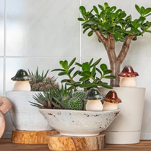 Miniatura 6 de Peohud Paquete de 6 hongos de cerámica para jardín, adorno de césped, decoración de estatua de hongo para jardín de hadas, patio, interior,