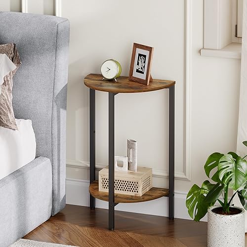 Miniatura 6 de Mesa auxiliar, mesa auxiliar pequeña, juego de 2, mesa auxiliar media redonda, mesa de media luna, mesa de sofá estrecha de 2 niveles, mesita de