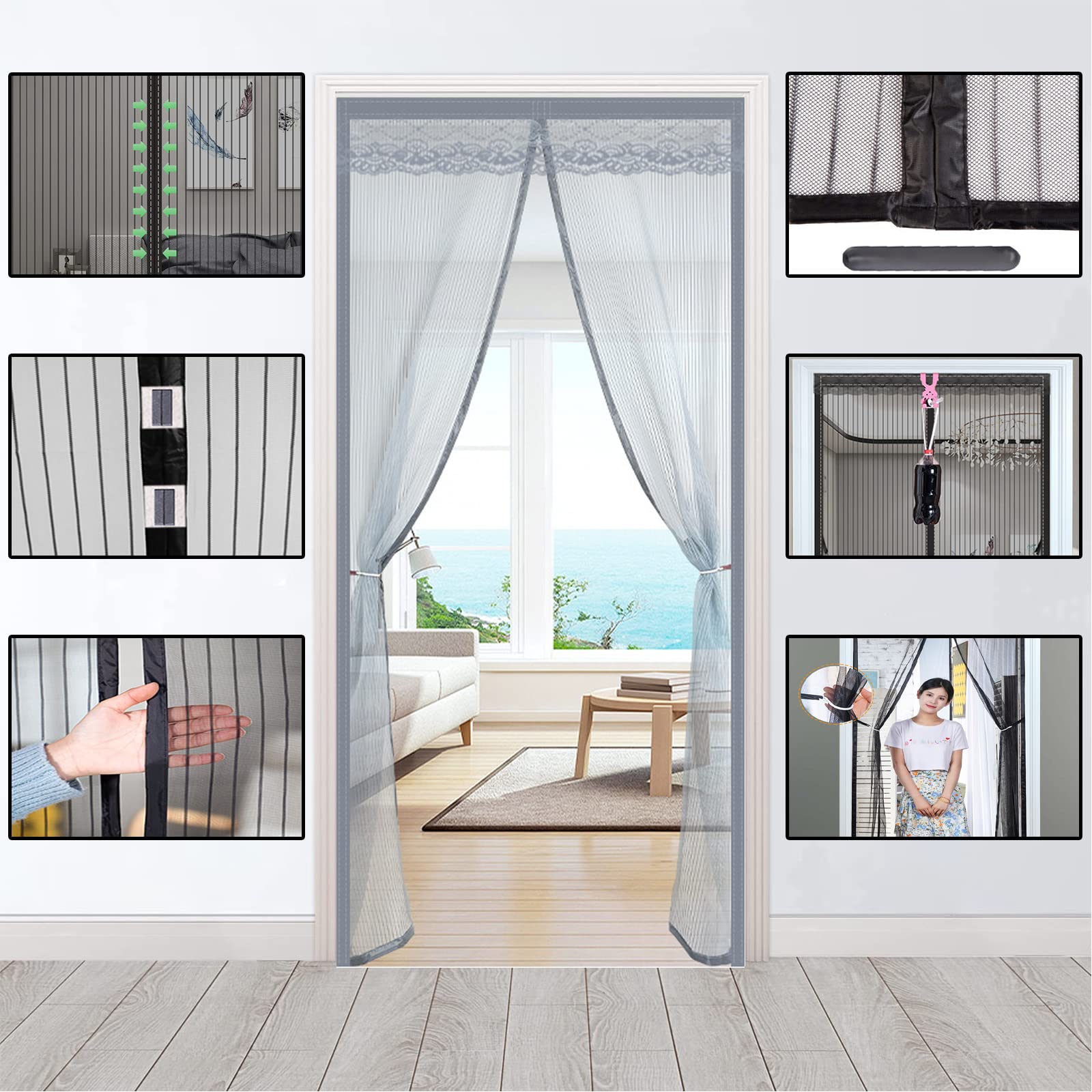 Moustiquaire Porte Magnétique Rideau De Porte Anti Mouche Bande Adhesive Pour Enfants Et Animaux De Compagnie Porte De Balcon 90 X 210 Cm 92224972