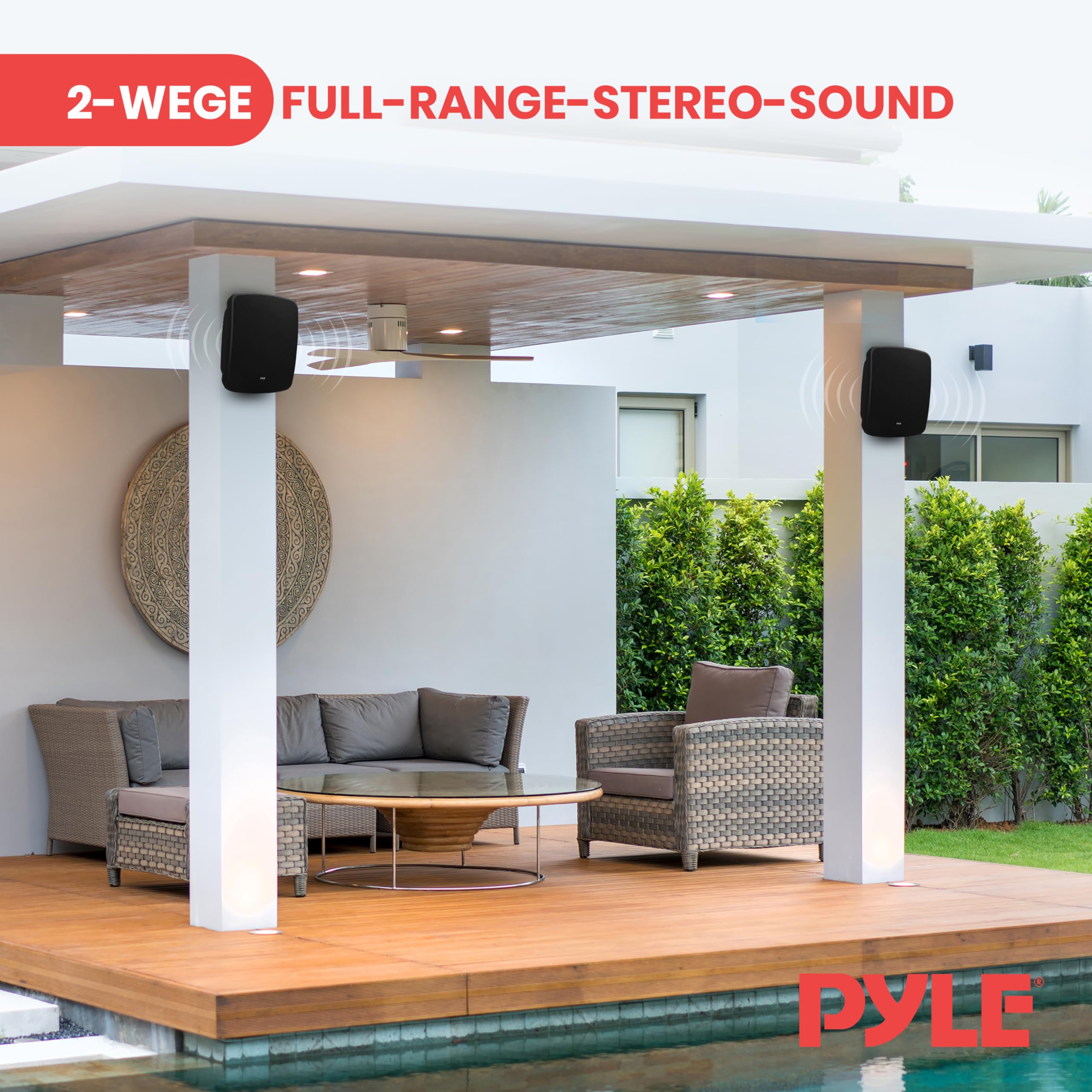 Pyle Outdoor wasserdichte Bluetooth-Lautsprecher – 5,25" (13,34 cm) 2-Wege-Wandlautsprecher (Paar), Wetterfest mit Schutzgitter, Universelle Halterung, Für Terrasse, Garten & Innenbereich