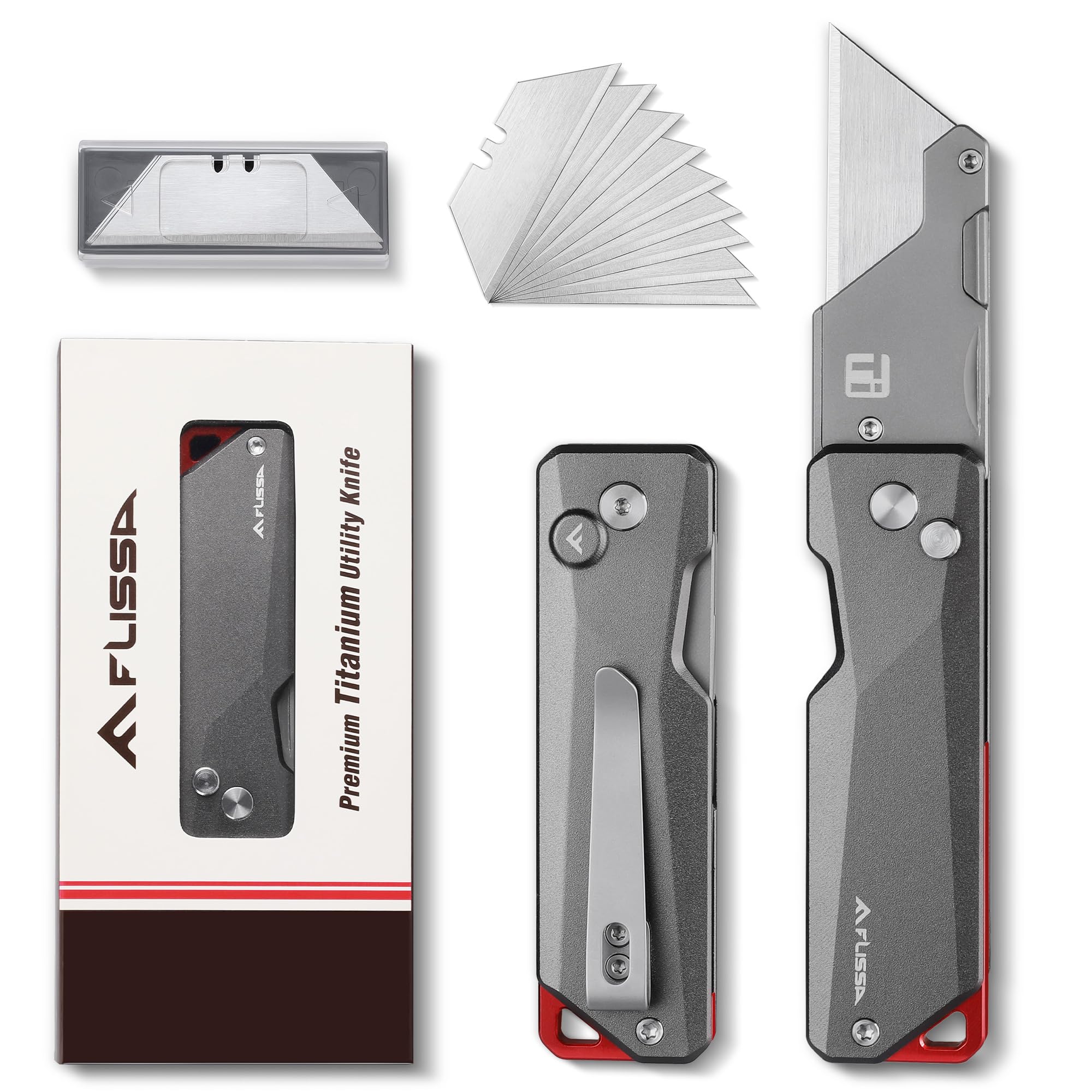 FLISSA Advanced Titanium Utility Knife, CNC Unibody, Lightweight All Metal Folding Box Cutter, Quick Change Blade Razor Knife,Ideal Gifts for Men Women, with 10 Extra Blades