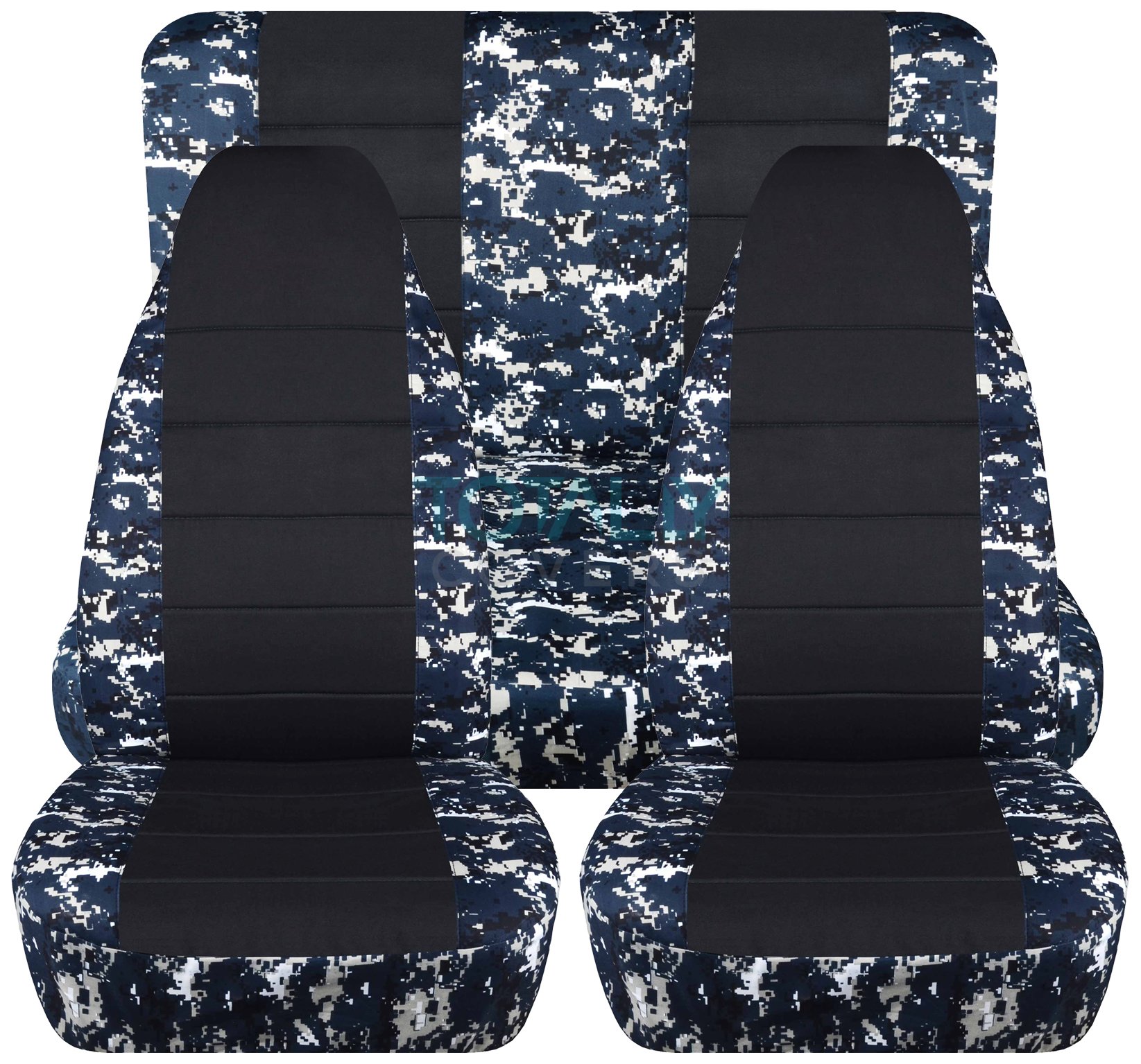Totally Covers Compatible with 1997-2006 Jeep Wrangler TJ Camo & Black Seat Covers: Blue Digital Camouflage - Full Set: Front & Rear (19 Prints) 2-Door Complete Back Bench