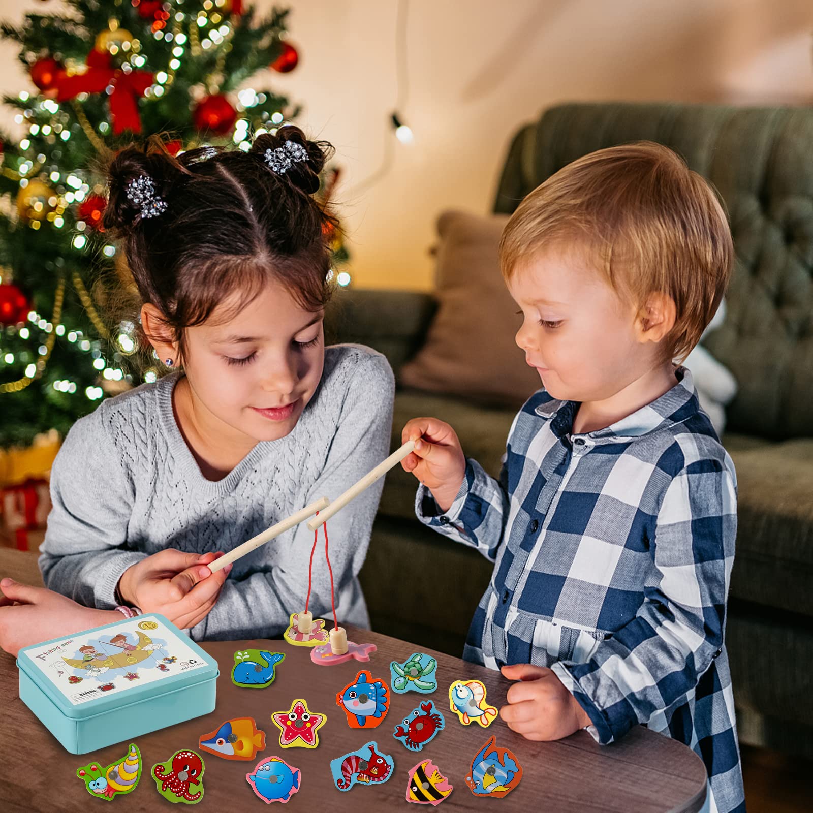 Giocattoli di Legno Gioco di Pesca, Vittse Giochi Montessori Bambini 2 Anni Gioco di Pesca Magnetico, Bambino in Legno Educativo Giocattoli, Giochi per Bambini per Sviluppo (Blu)