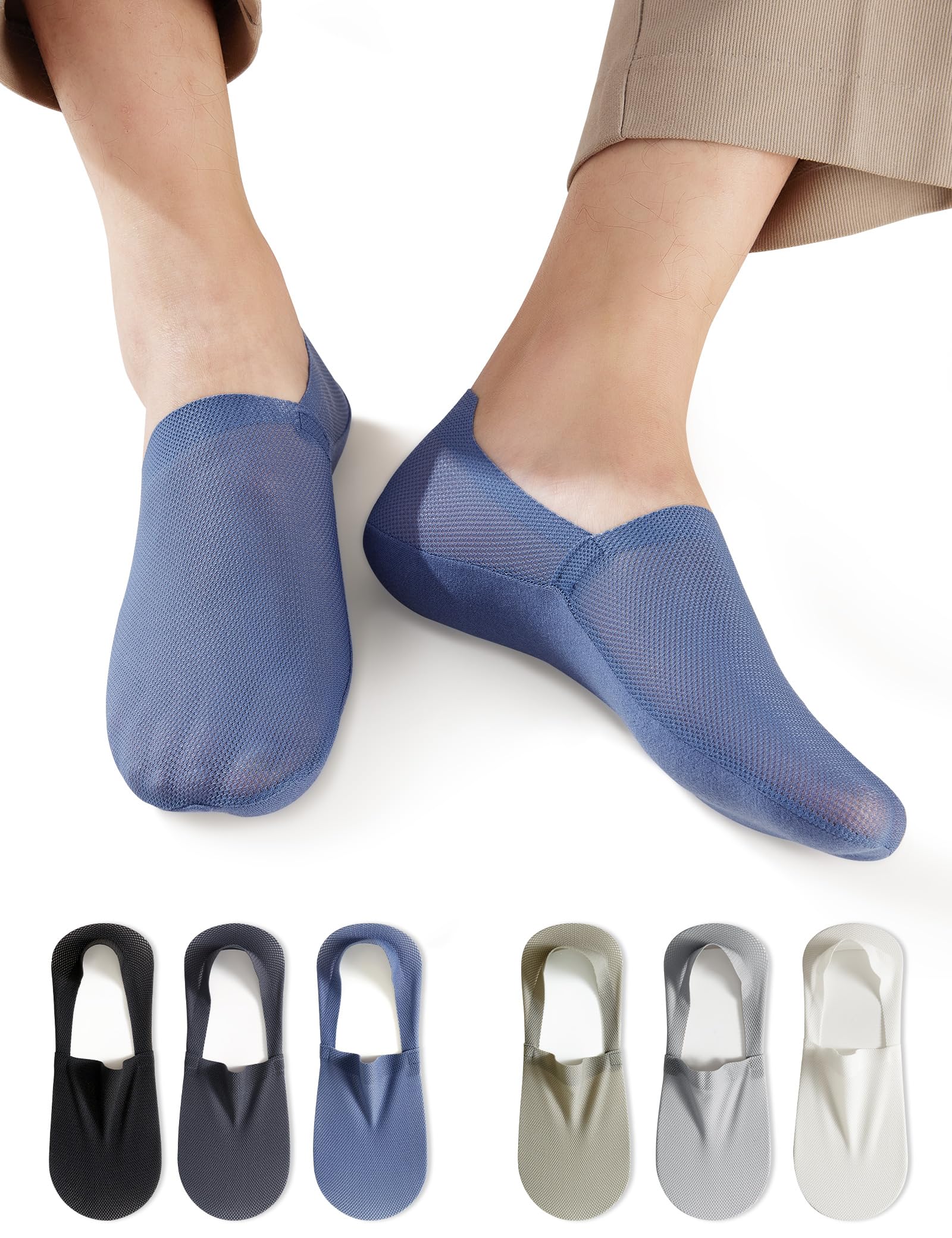 Ultra Thin No Show Socks Men - 6Pairs Breathable Mesh Ankle Socks, Anti-Slip &amp; Invisible for Running &amp; Office