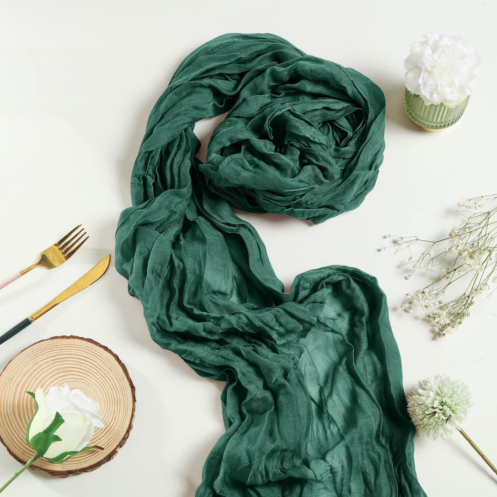 Cheesecloth Table Runner Wedding Table Runner Vintage Gauze Table Runner Boho Tablecloth, 35 x 120 Inch (Moss Green, 8 Pcs)