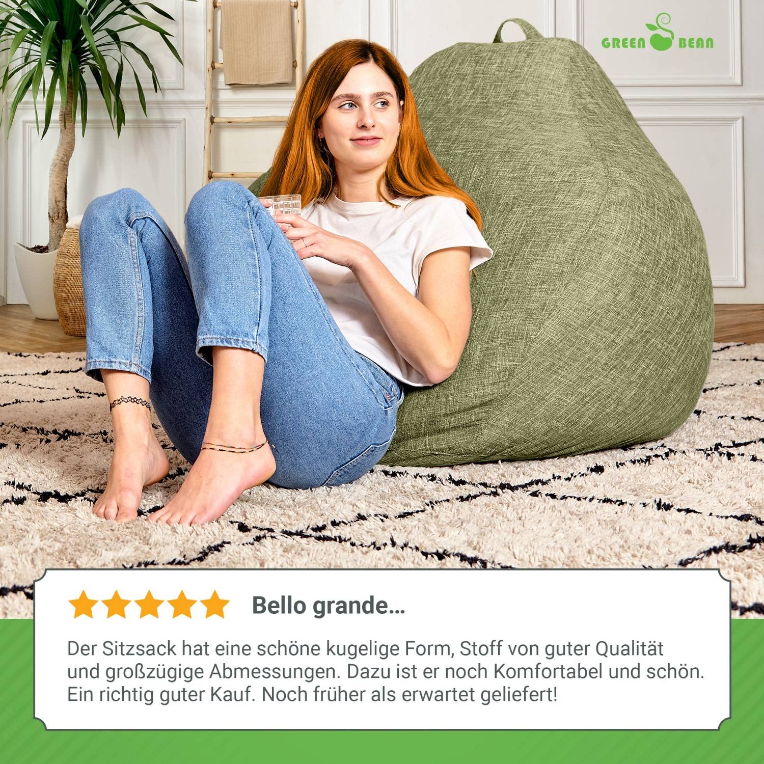 Green Bean© Pouf d'Intérieur XXL de 300 litres avec Remplissage de Perles EPS Doux Moelleux Lavable - Tissu Intérieur Coussin de Sol Coussin de Repos Coussin de Siège