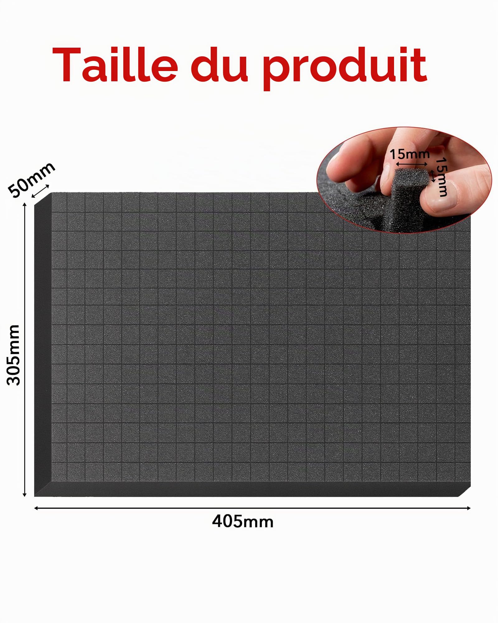 Lot de 2 mousses prédécoupées noires : 405 x 305 x 50 mm - Pour valise, appareil photo et tablette - Outils - Noir