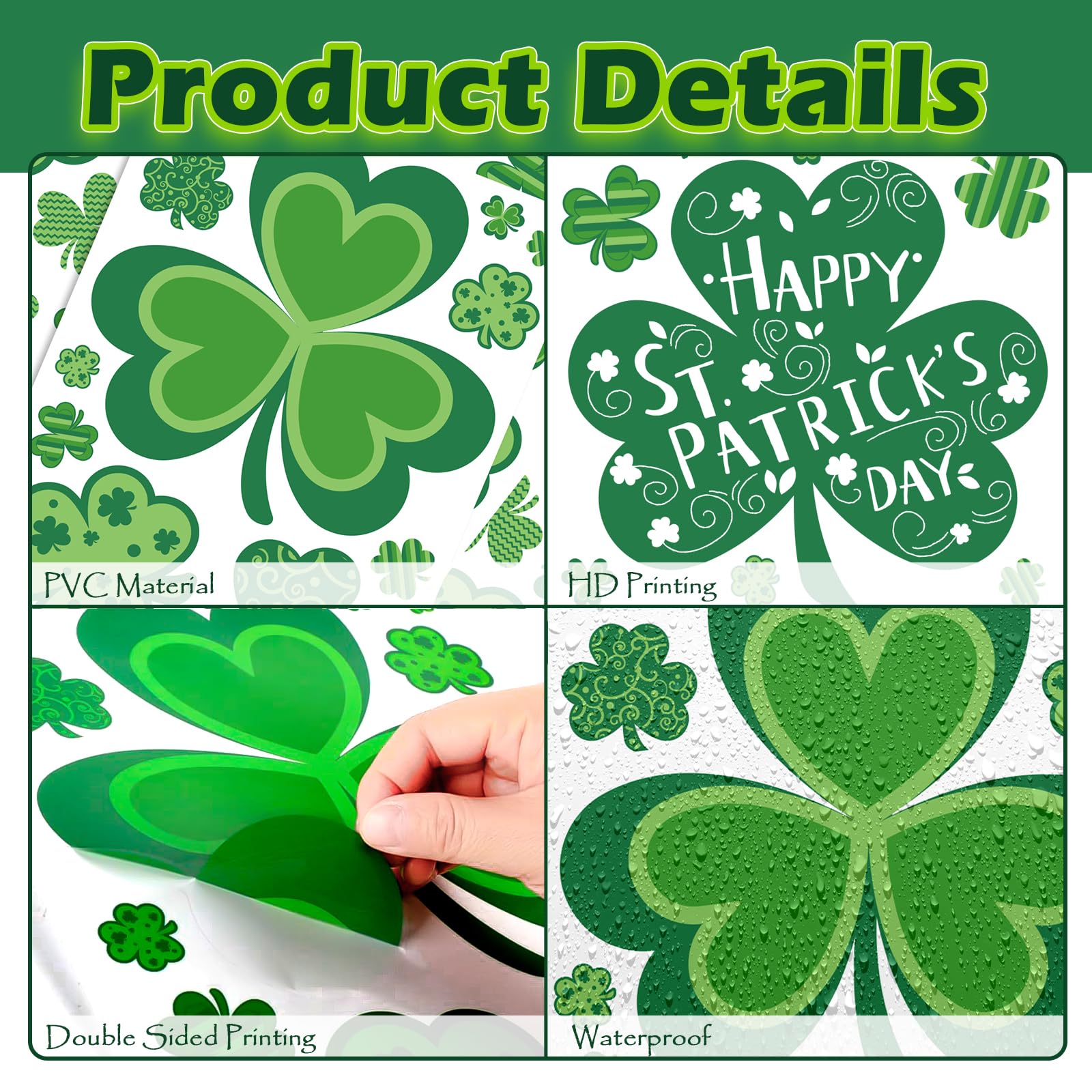 St Patricks Day Window Clings for Glass Window - 8 Sheets 108 Pcs Reusable Shamrock Window Stickers Spring Window Decals for St Patricks Day Decorations for Kids School Home Office Décor