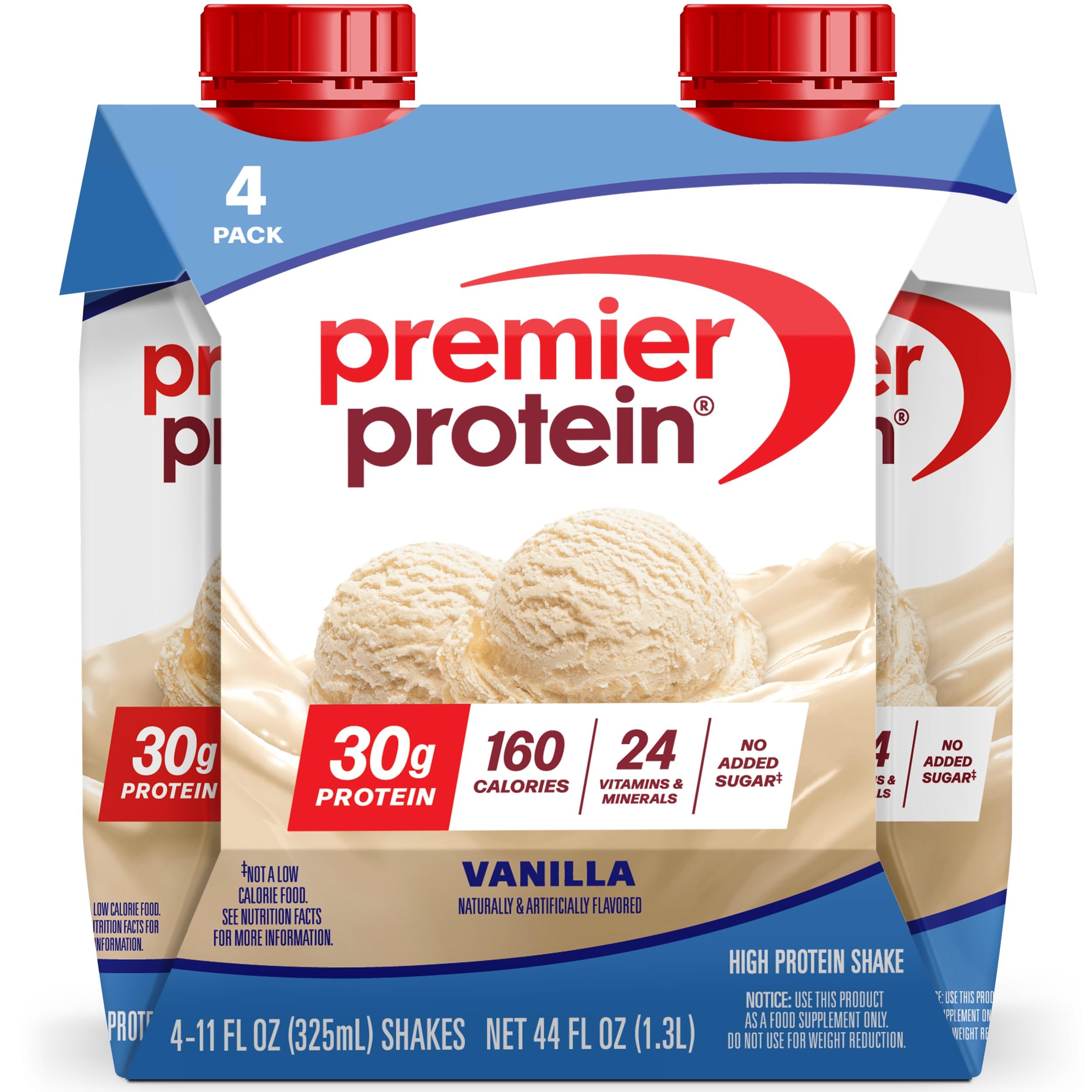 Premier Protein Shake, Vanilla, 30g Protein, No Added Sugar, 24 Vitamins & Minerals to Support Immune Health, 11 fl oz, 4 Pack (Packaging May Vary)