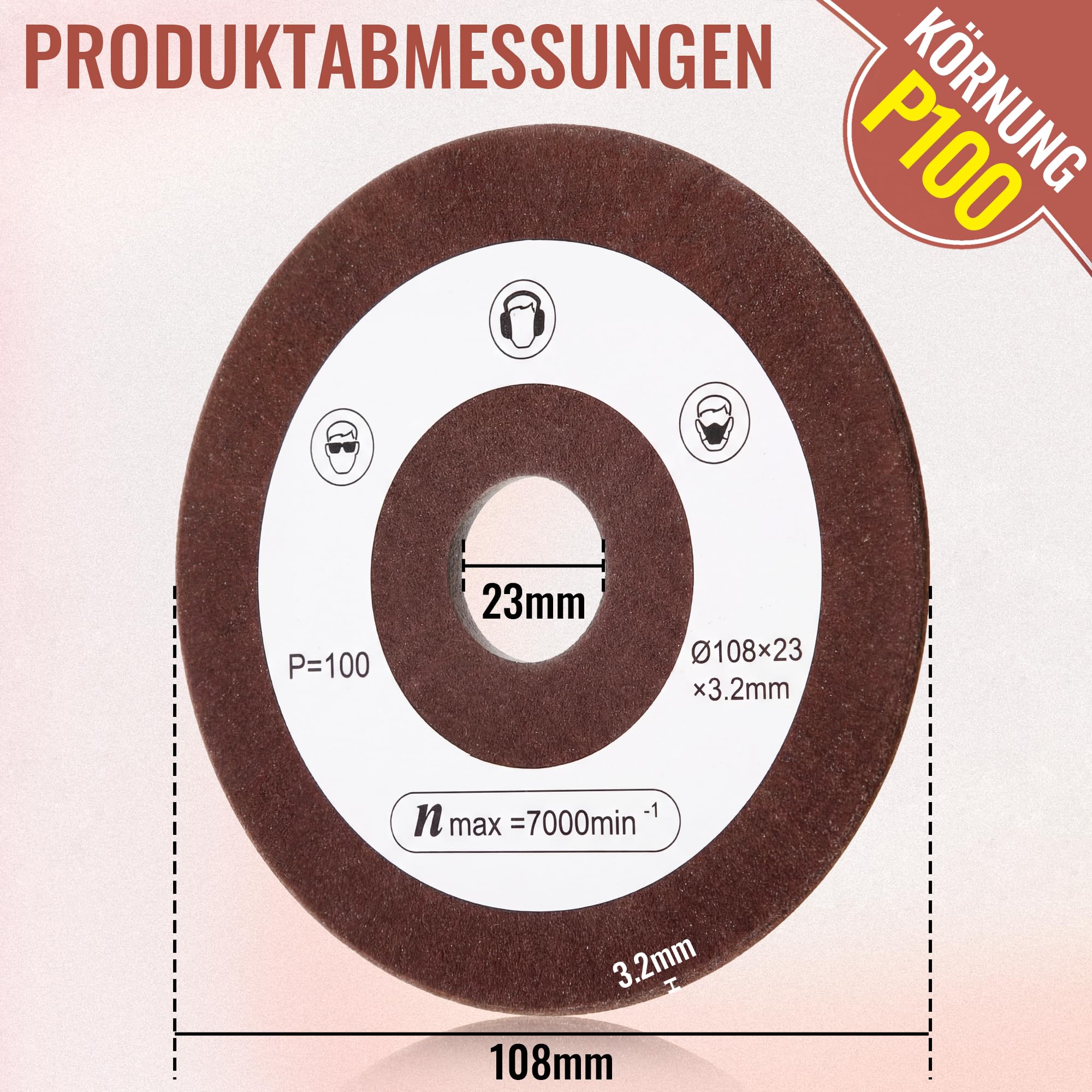 BBTO Mola abrasiva di ricambio in 2 pezzi compatibile con Einhell, diametro 108 mm, attacco 23 mm, grana P100, mola abrasiva per affilatura catene per seghe compatibile con Einhell