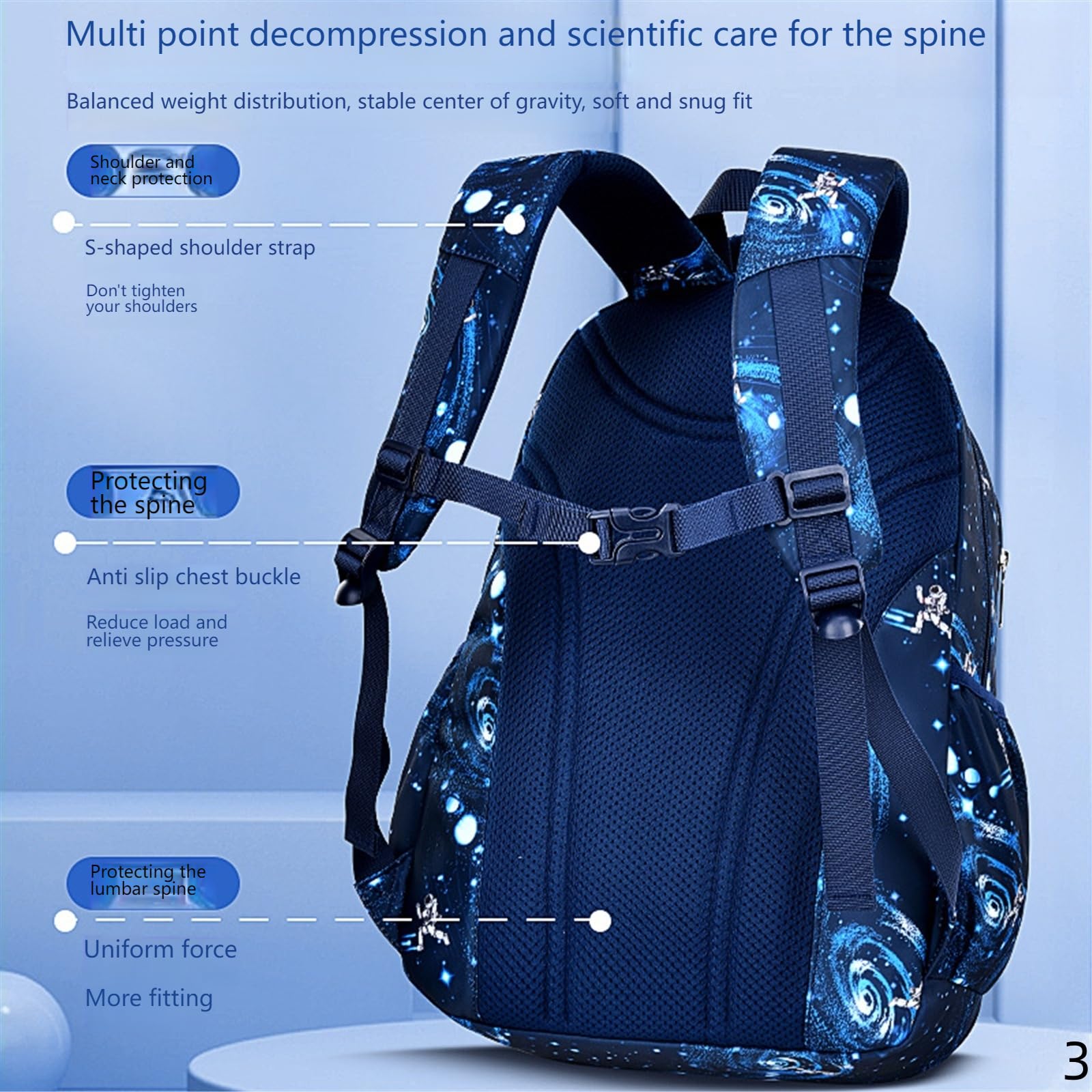 Zaino Scuola Elementare Boy's Schoolbag Bagnomage Children per Bambini Leggero in Stile Frigorifero Studenti 1-3-azzurro (Grande)