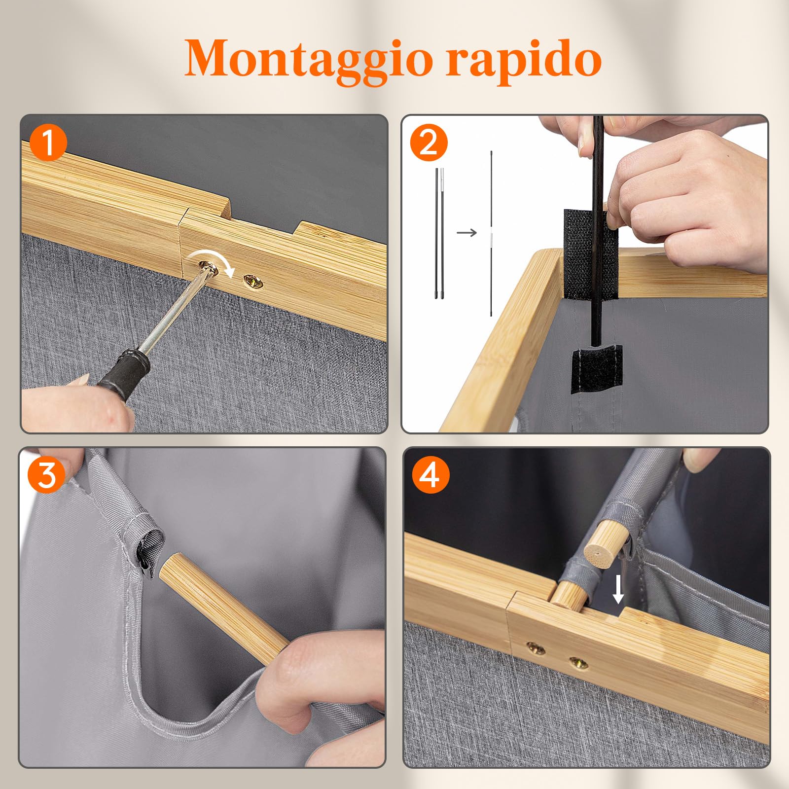 Cesto Portabiancheria 120L Con Coperchio - 2 Scomparti E Sacchi Rimovibili | In Tessuto E Bambù - Foto 5