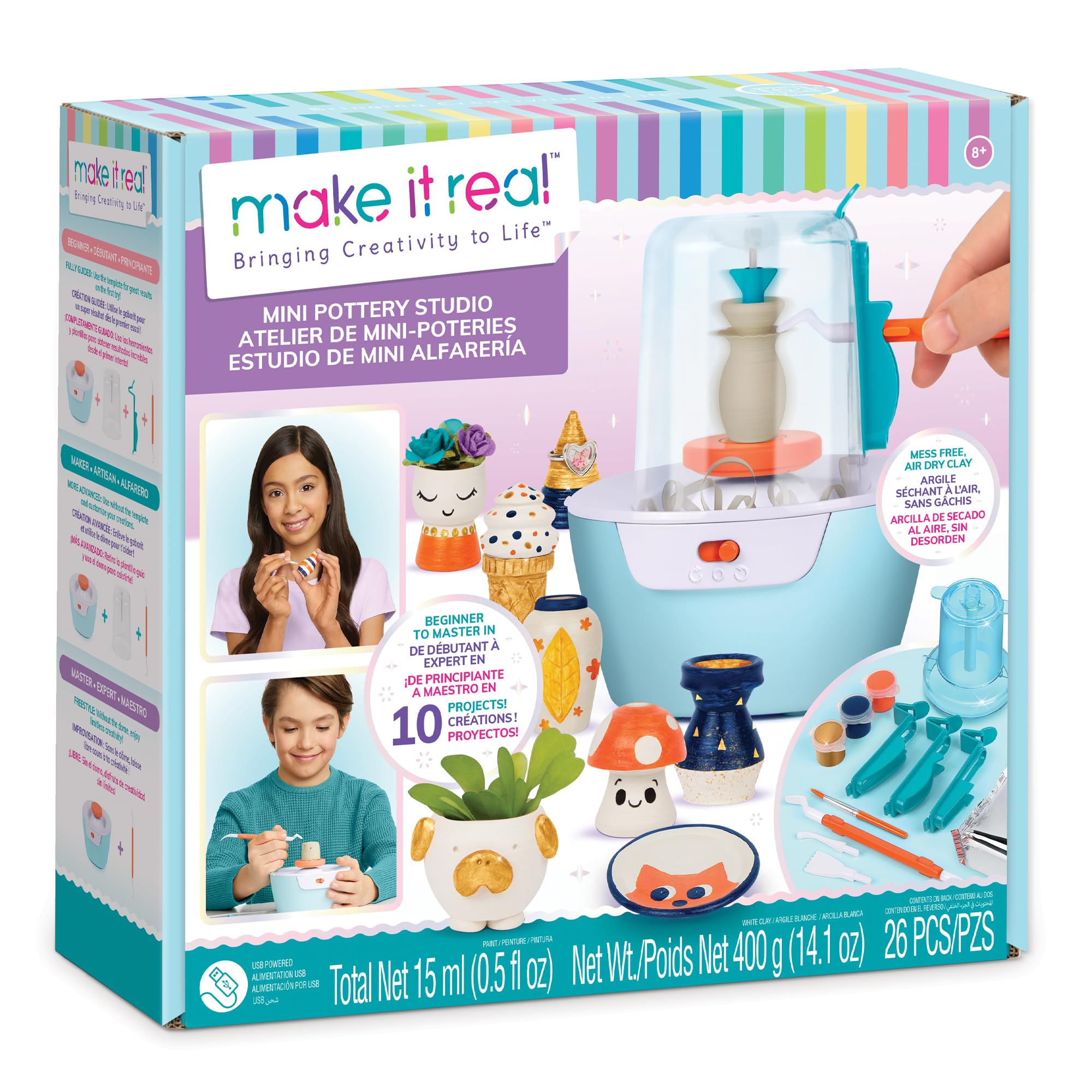 Make It Real Mini Pottery Studio, Air Dry Clay Kit for Girls Age 8+