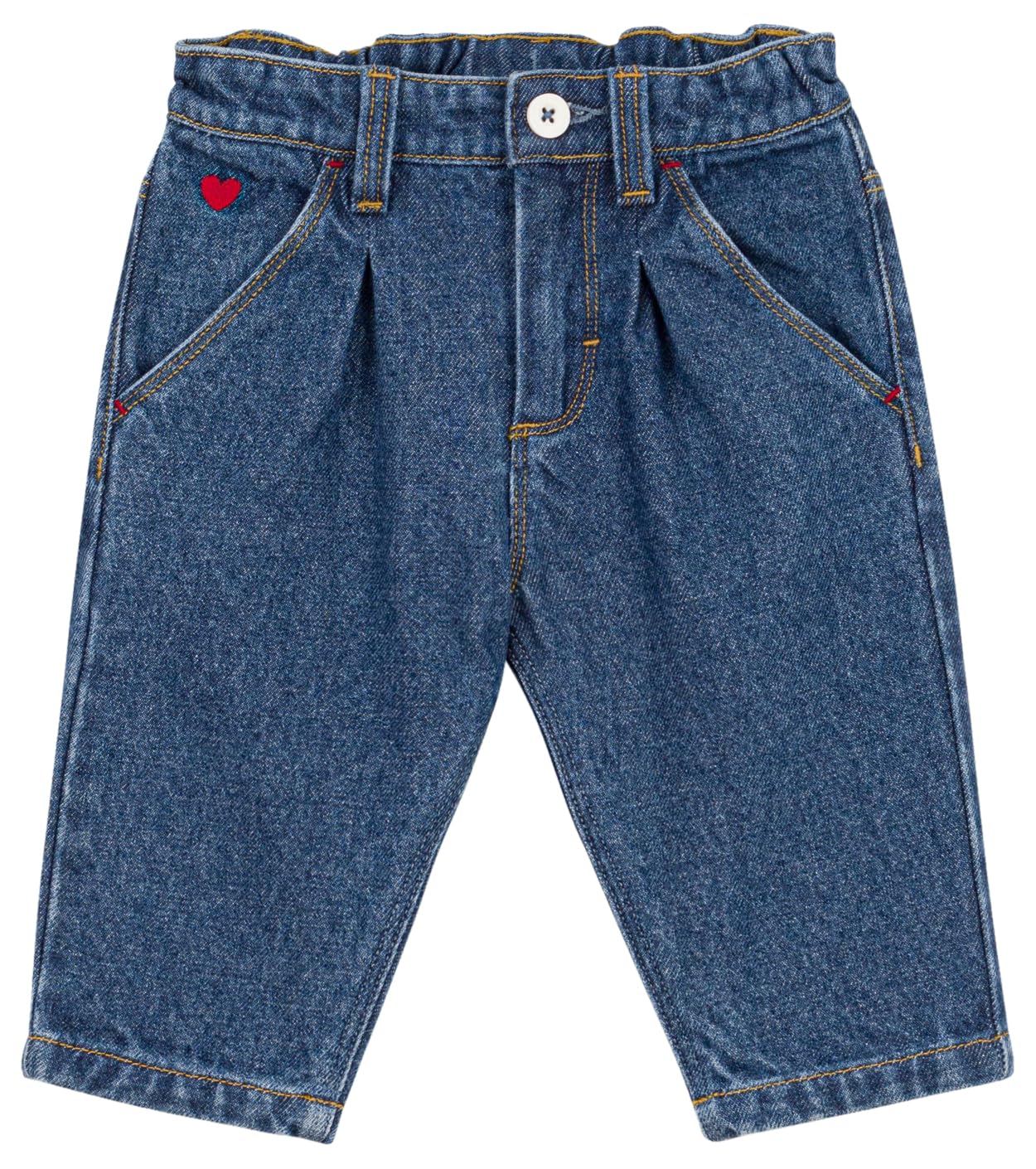 Petit Bateau Baby-Hose aus Denim, einfarbig mit Herzstickerei