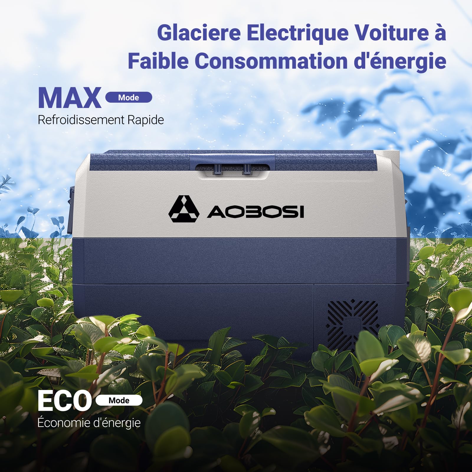 AAOBOSI Glaciere a Compression 50L, avec APP, -20°C à 20°C, 12V 230V | Avec Roues et Poignée Rétractable,-20°C à 20°C, Contrôle par APP, Éclairage LED, 12V 24V 230V AC, pour Auto Camion Camping