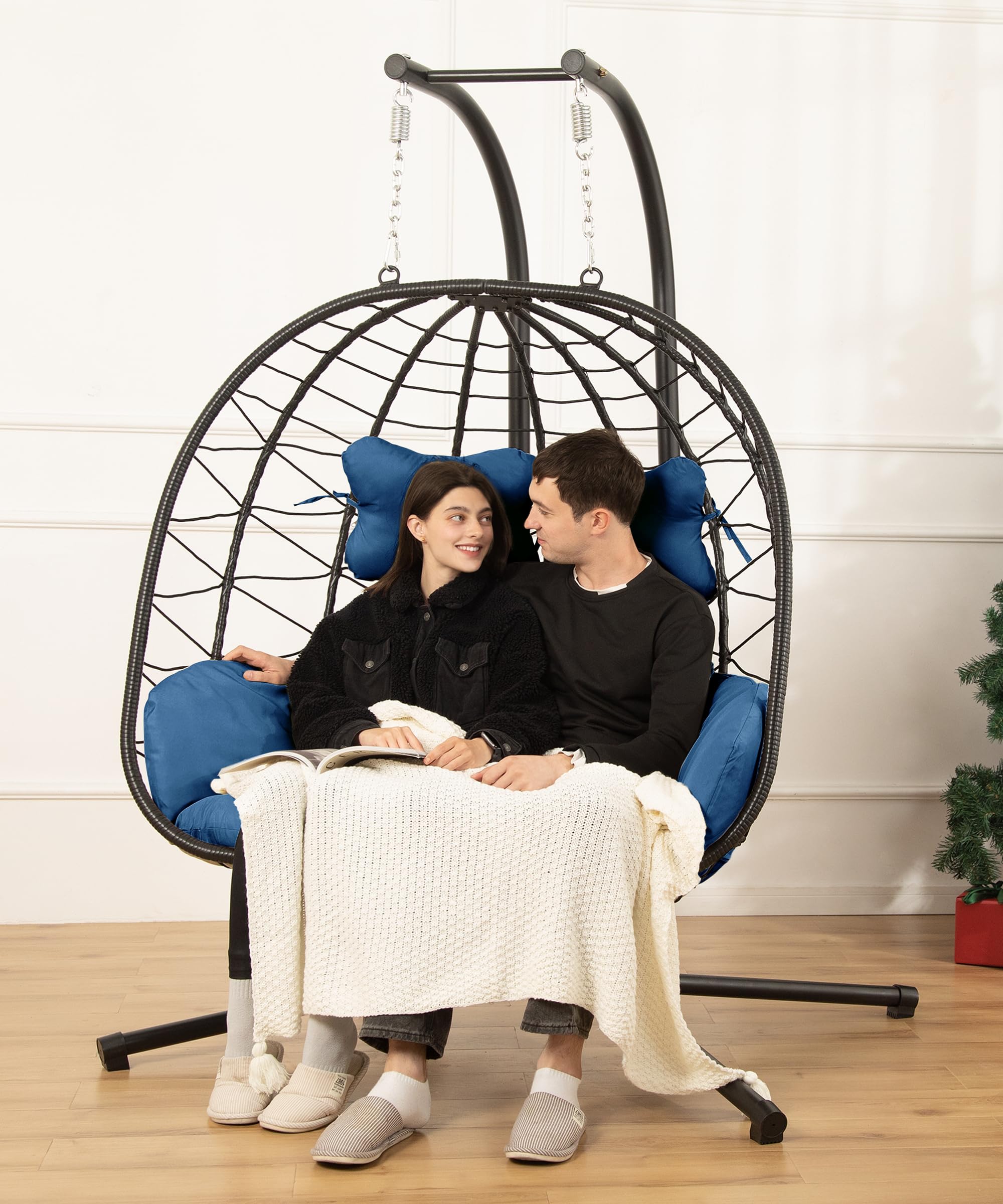 DoubleTT Double Egg Chair with Stand Hammock Swing Chair Foldable Hanging Loveseat