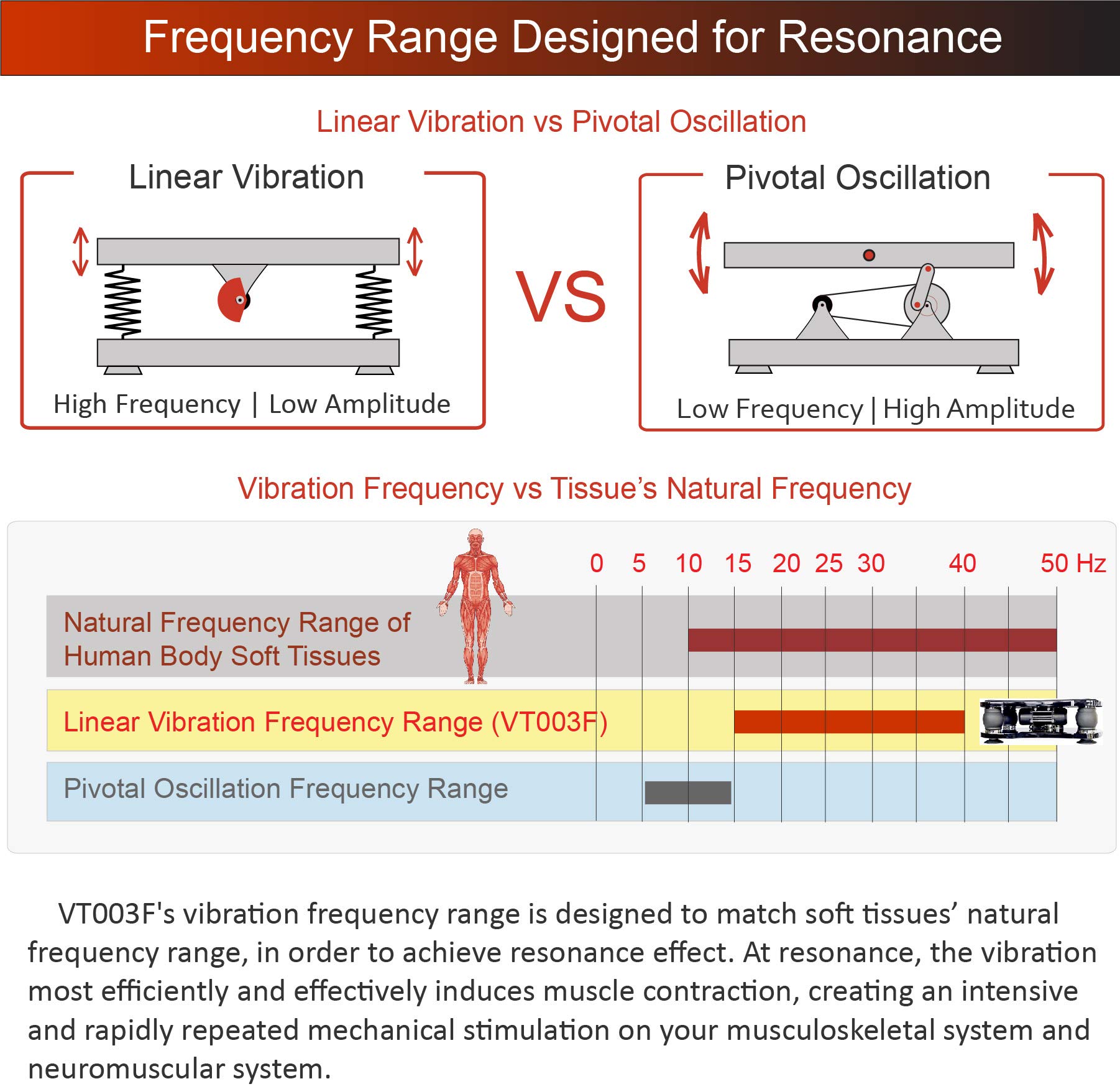 VT003F Vibration Plate High Frequency 1540Hz 2 Amplitude Settings Deep Tissue Activation